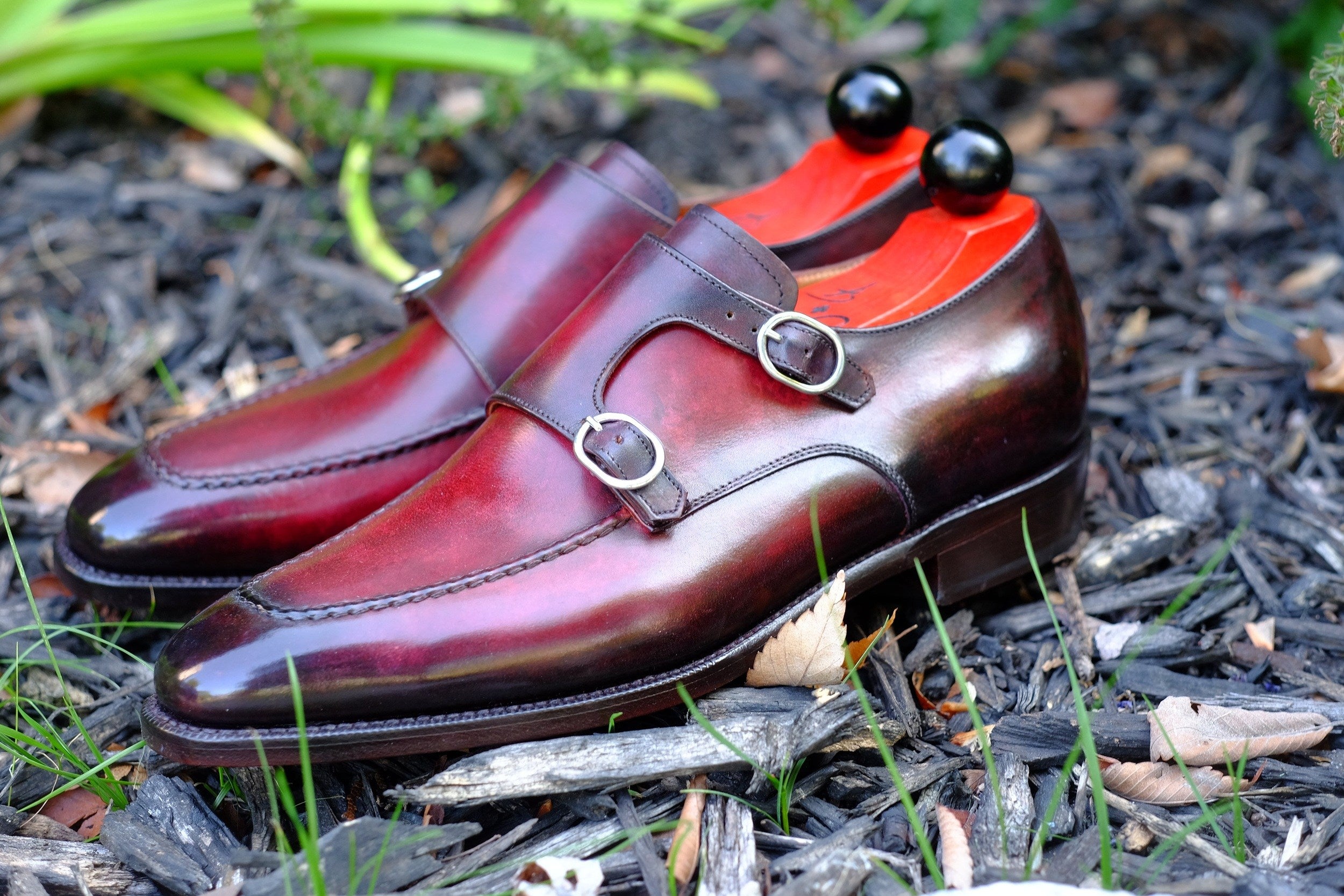 Montlake - Burnished Marbled Burgundy Patina - GMTO-Custom Patina Double Monk Strap Monkstraps-J.FitzPatrick Footwear - GMTO-J.FitzPatrick Footwear