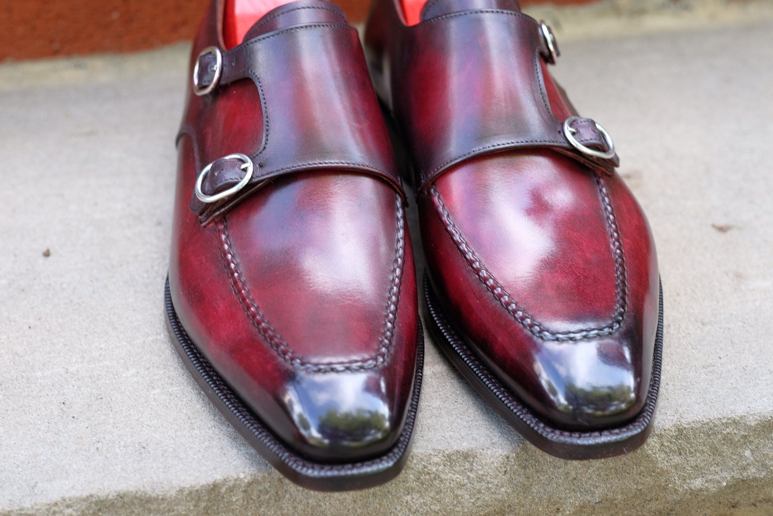 Montlake - Burnished Marbled Burgundy Patina - GMTO-Custom Patina Double Monk Strap Monkstraps-J.FitzPatrick Footwear - GMTO-J.FitzPatrick Footwear