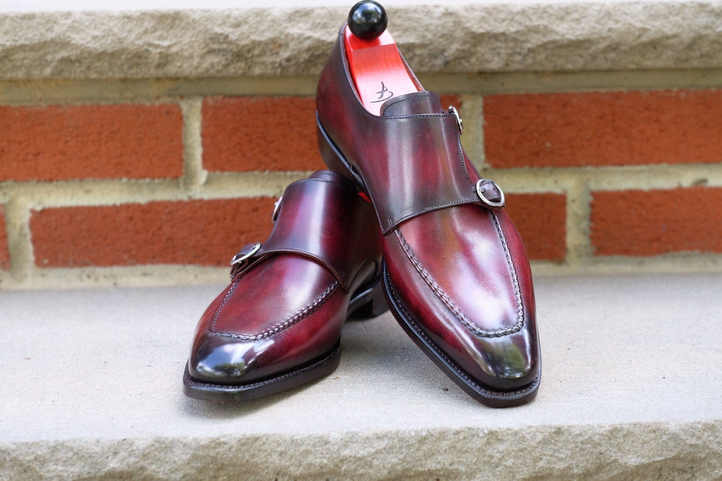 Montlake - Burnished Marbled Burgundy Patina - GMTO-Custom Patina Double Monk Strap Monkstraps-J.FitzPatrick Footwear - GMTO-J.FitzPatrick Footwear