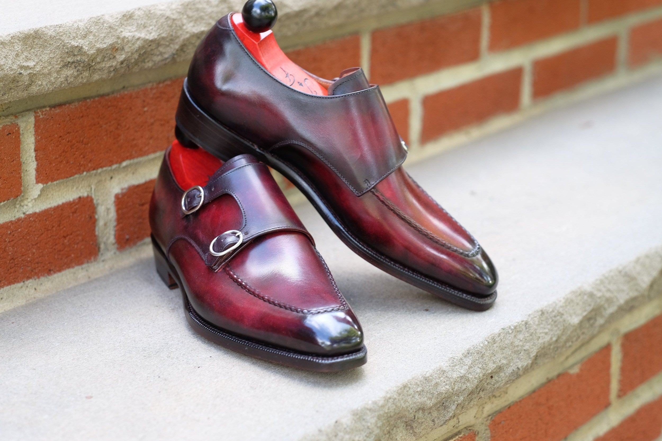 Montlake - Burnished Marbled Burgundy Patina - GMTO-Custom Patina Double Monk Strap Monkstraps-J.FitzPatrick Footwear - GMTO-J.FitzPatrick Footwear