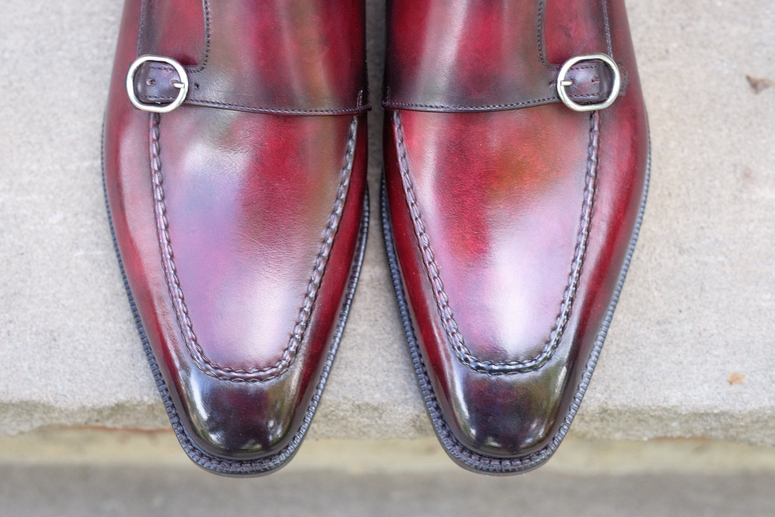 Montlake - Burnished Marbled Burgundy Patina - GMTO-Custom Patina Double Monk Strap Monkstraps-J.FitzPatrick Footwear - GMTO-J.FitzPatrick Footwear