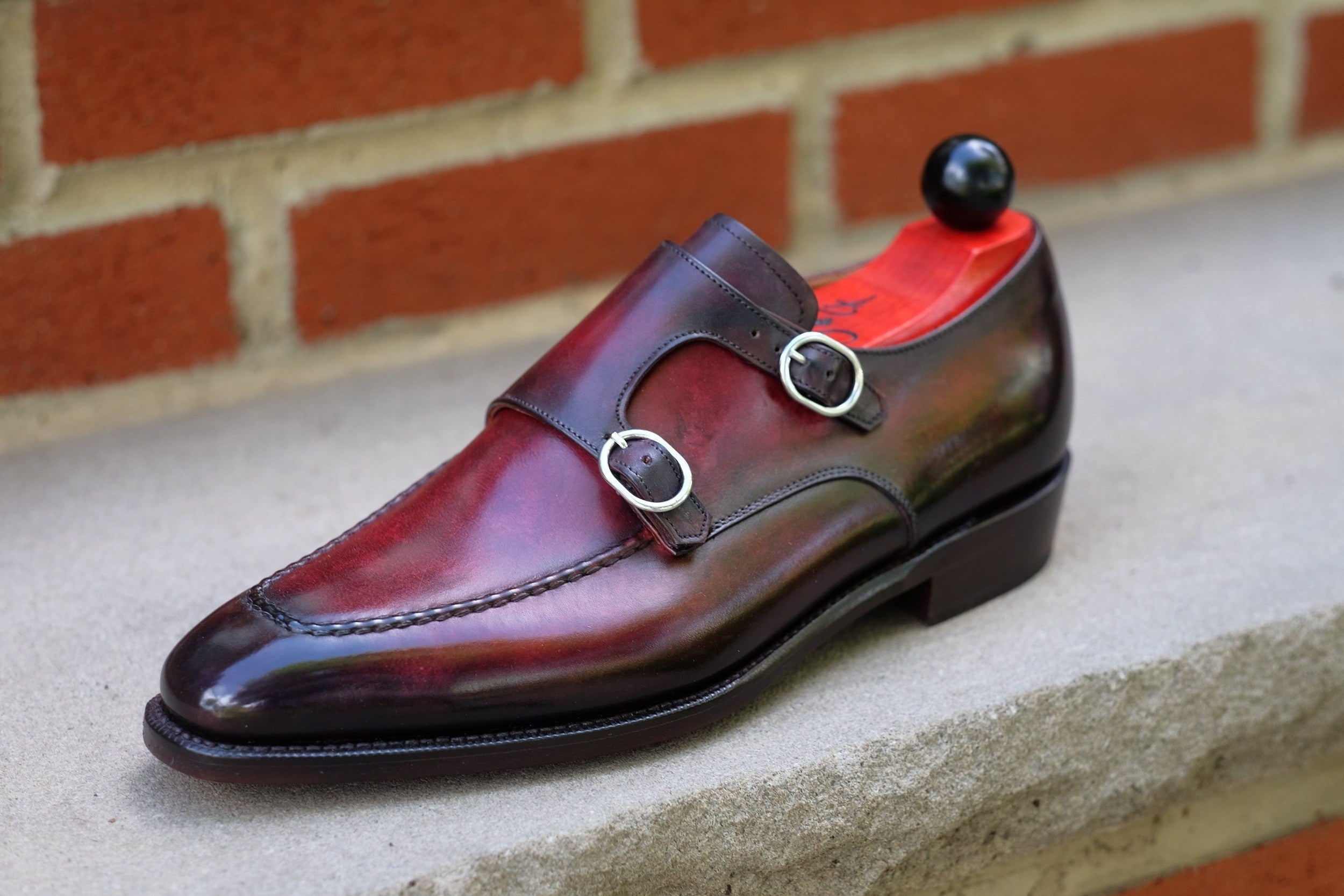 Montlake - Burnished Marbled Burgundy Patina - GMTO-Custom Patina Double Monk Strap Monkstraps-J.FitzPatrick Footwear - GMTO-J.FitzPatrick Footwear