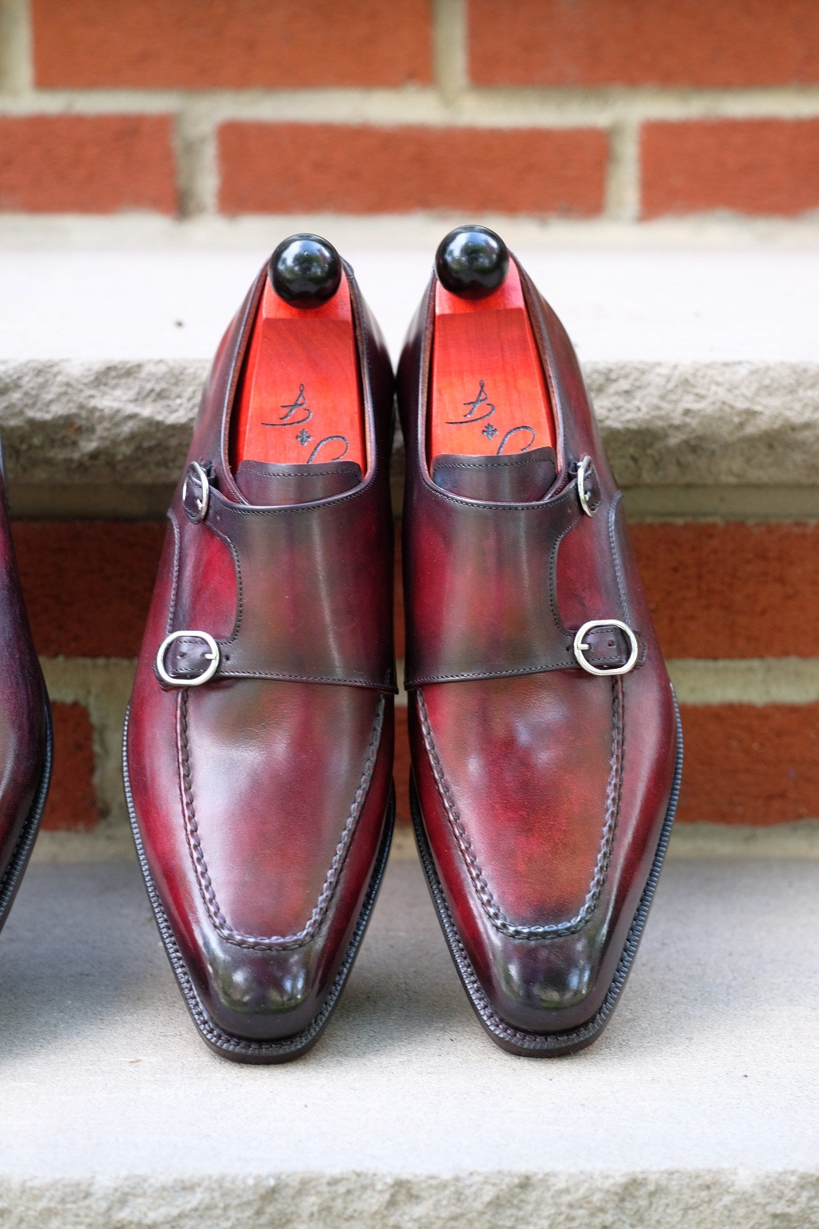 Montlake - Burnished Marbled Burgundy Patina - GMTO-Custom Patina Double Monk Strap Monkstraps-J.FitzPatrick Footwear - GMTO-J.FitzPatrick Footwear