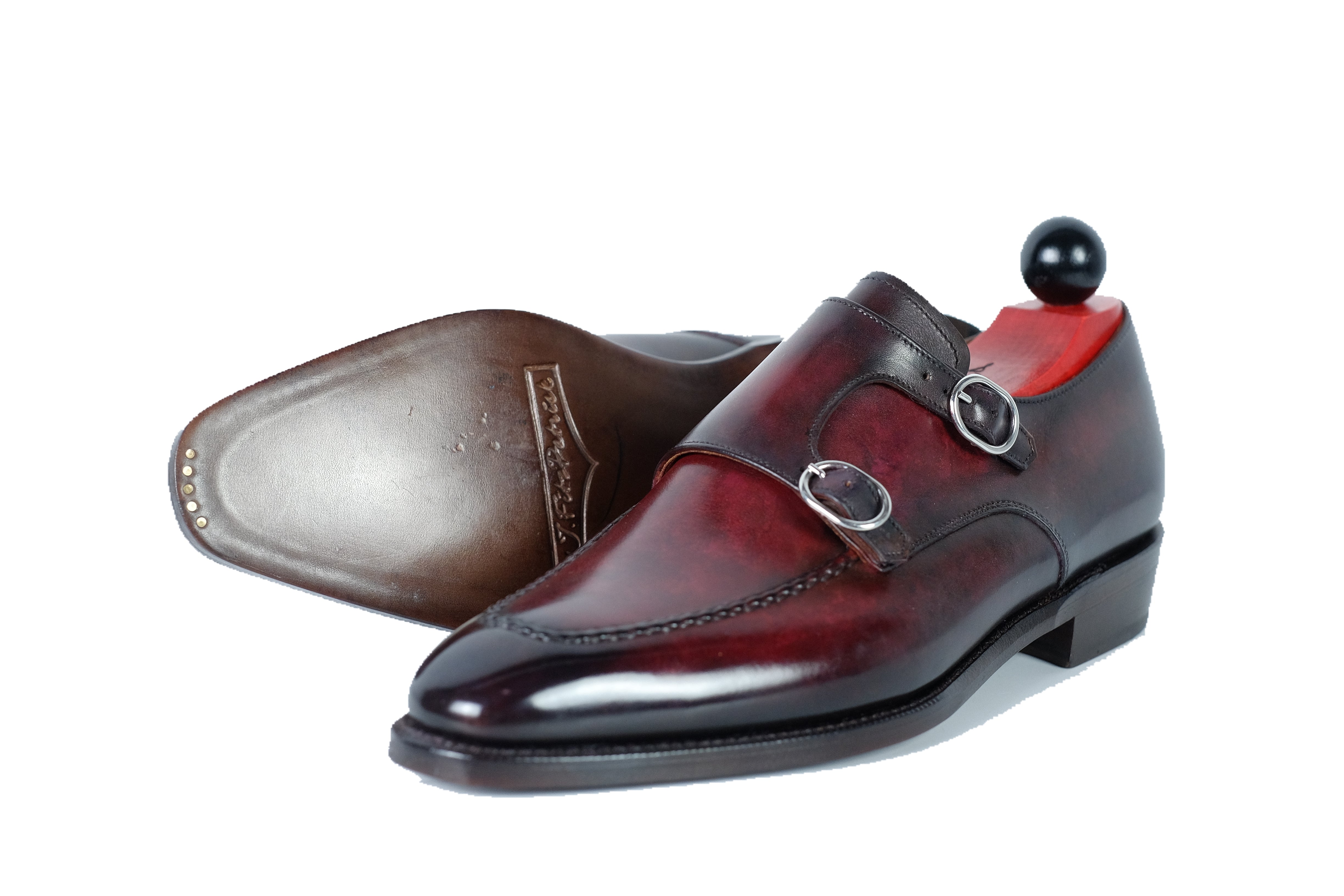 Montlake - Burnished Marbled Burgundy Patina - GMTO-Custom Patina Double Monk Strap Monkstraps-J.FitzPatrick Footwear - GMTO-J.FitzPatrick Footwear