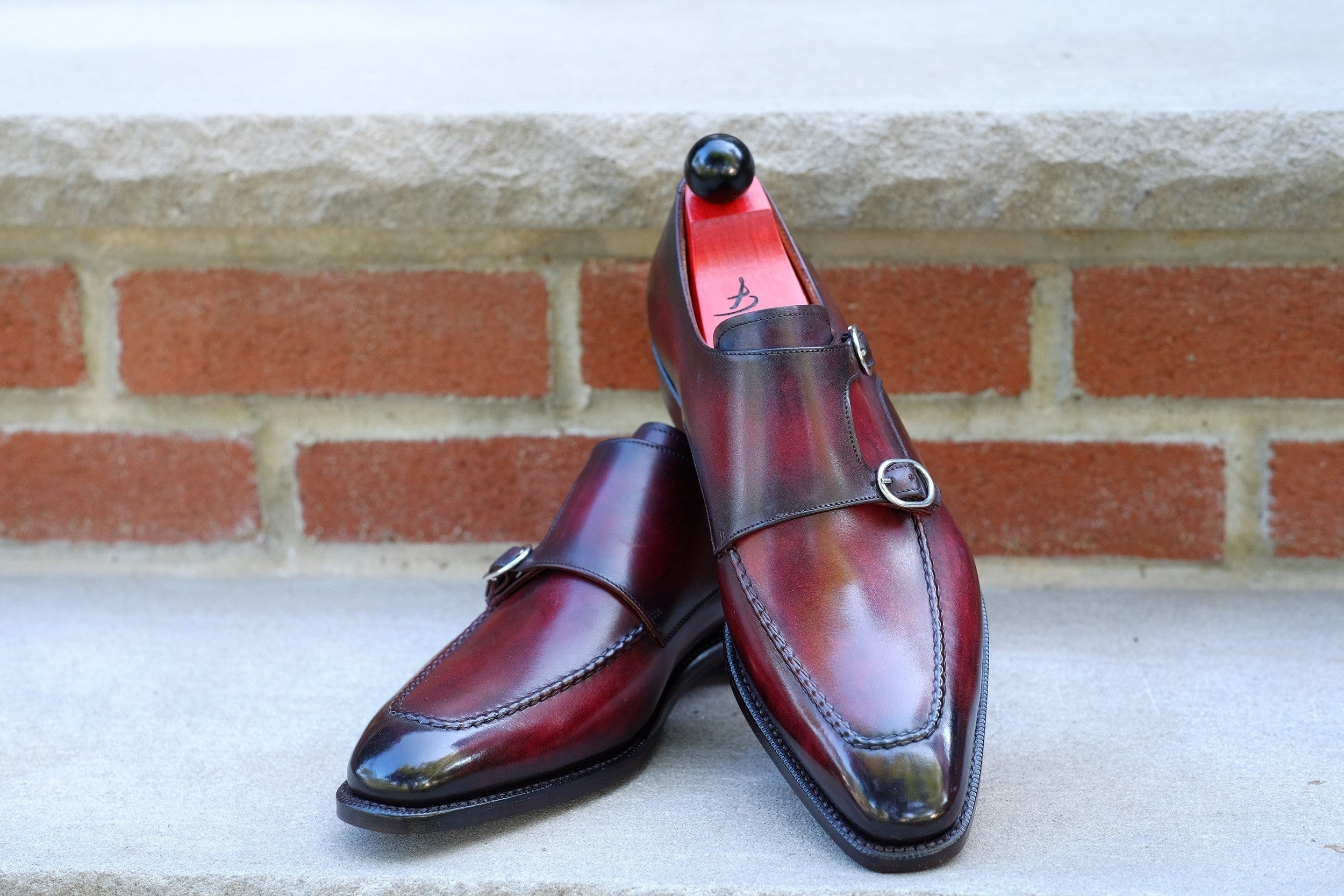 Montlake - Burnished Marbled Burgundy Patina - GMTO-Custom Patina Double Monk Strap Monkstraps-J.FitzPatrick Footwear - GMTO-J.FitzPatrick Footwear