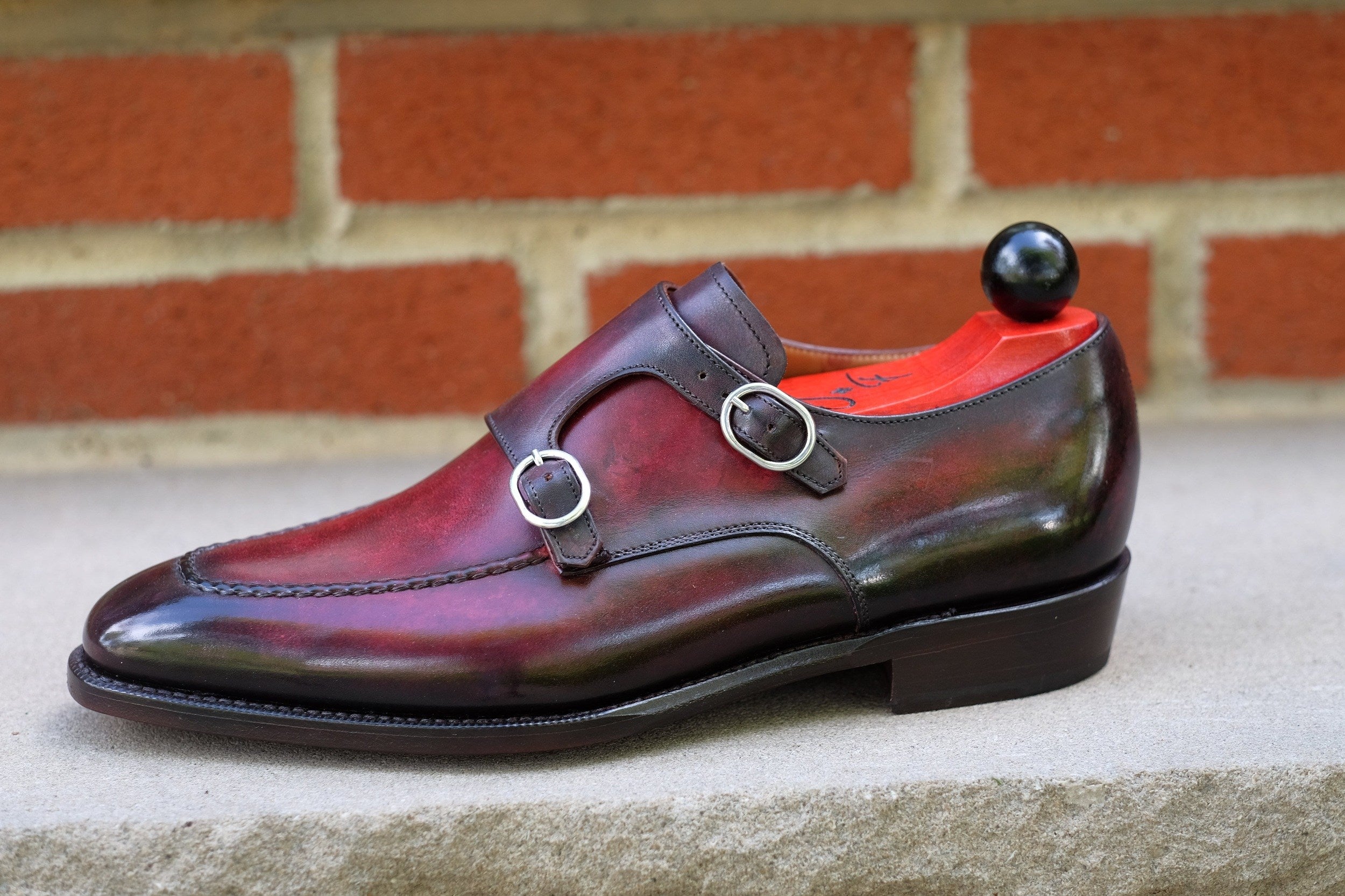 Montlake - Burnished Marbled Burgundy Patina - GMTO-Custom Patina Double Monk Strap Monkstraps-J.FitzPatrick Footwear - GMTO-J.FitzPatrick Footwear