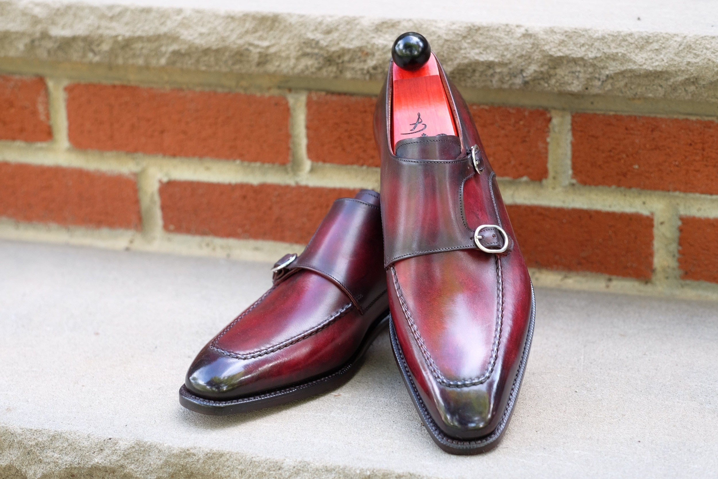 Montlake - Burnished Marbled Burgundy Patina - GMTO-Custom Patina Double Monk Strap Monkstraps-J.FitzPatrick Footwear - GMTO-J.FitzPatrick Footwear
