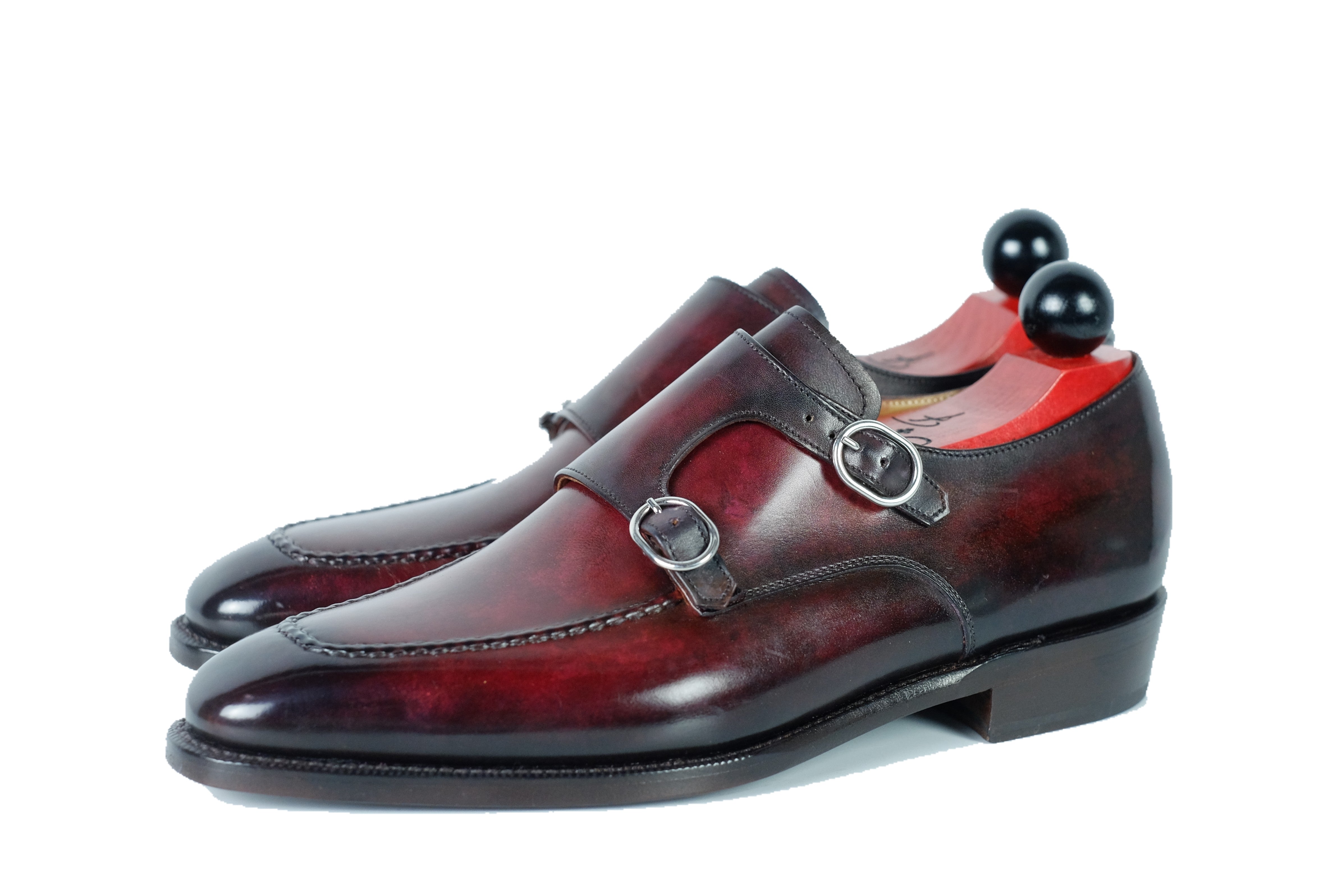 Montlake - Burnished Marbled Burgundy Patina - GMTO-Custom Patina Double Monk Strap Monkstraps-J.FitzPatrick Footwear - GMTO-J.FitzPatrick Footwear
