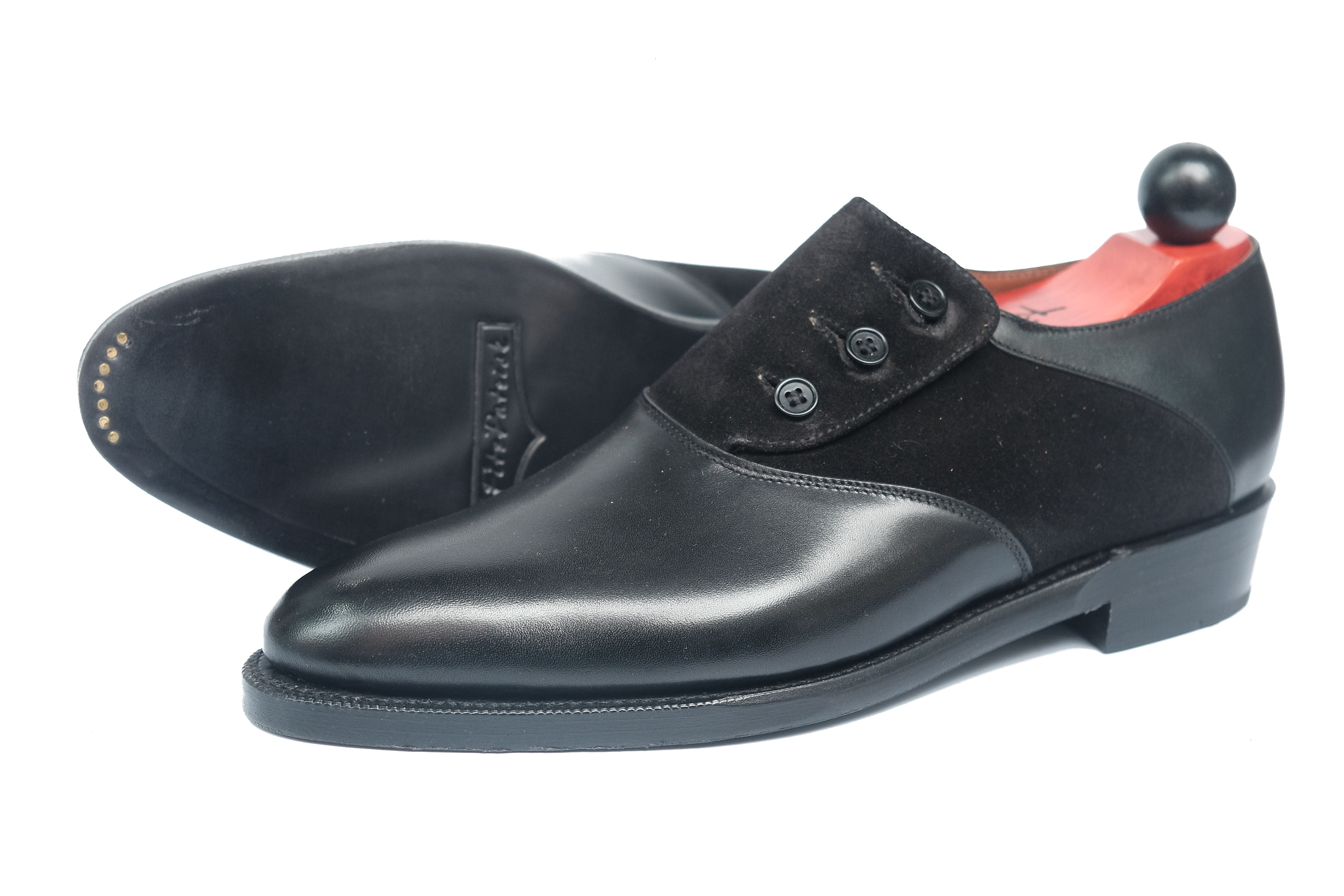 Aurora - MTO - Black Calf / Black Suede - TMG Last - Double Leather Sole-Made To Order Button Shoe Plain Toe-J.FitzPatrick Footwear