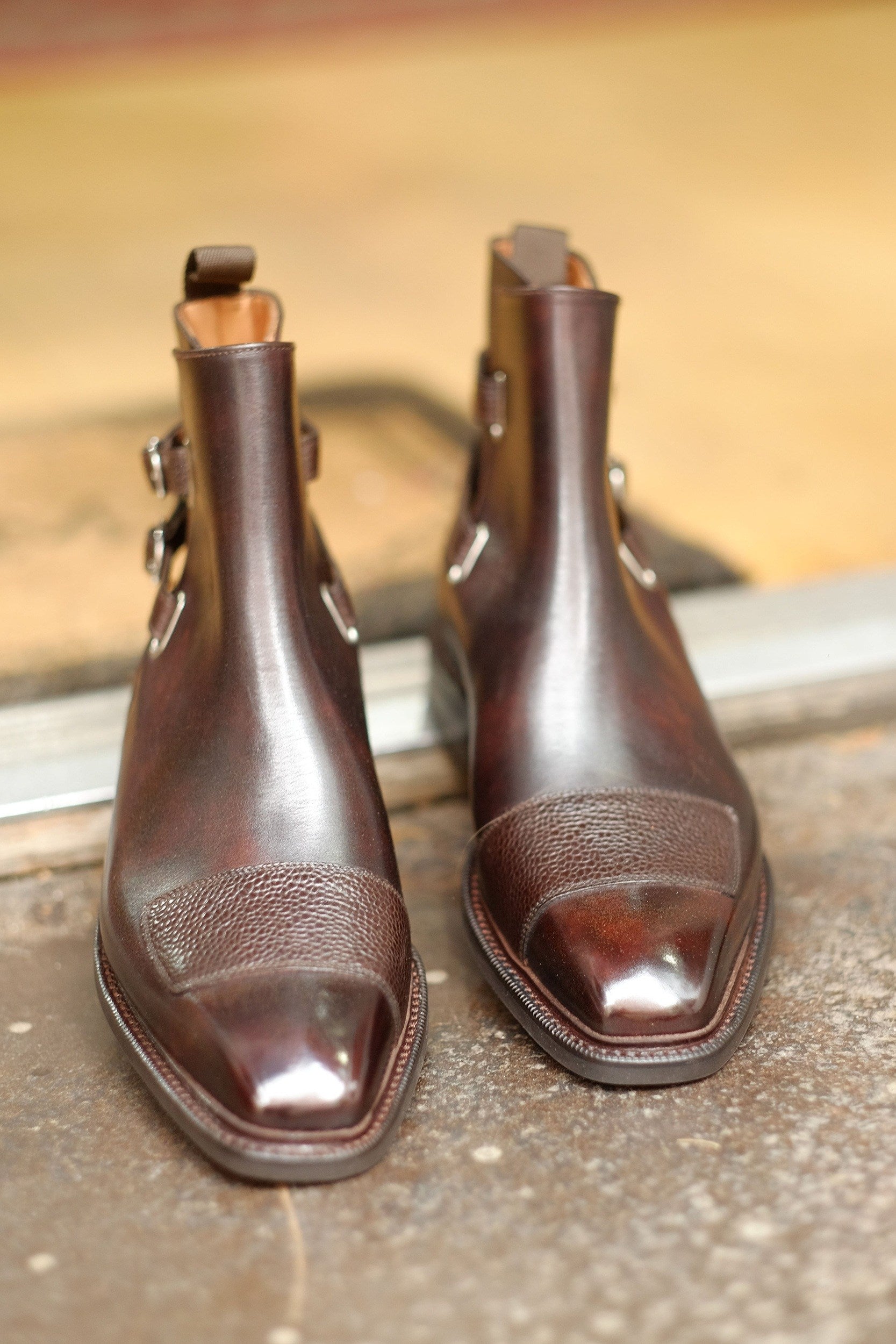 Barbosa - MTO - Dark Brown Museum Calf / Mid Brown Scotch Grain - MGF Last - Studded Rubber Sole - Storm Welt-Made To Order Jodhpur Boots-J.FitzPatrick Footwear
