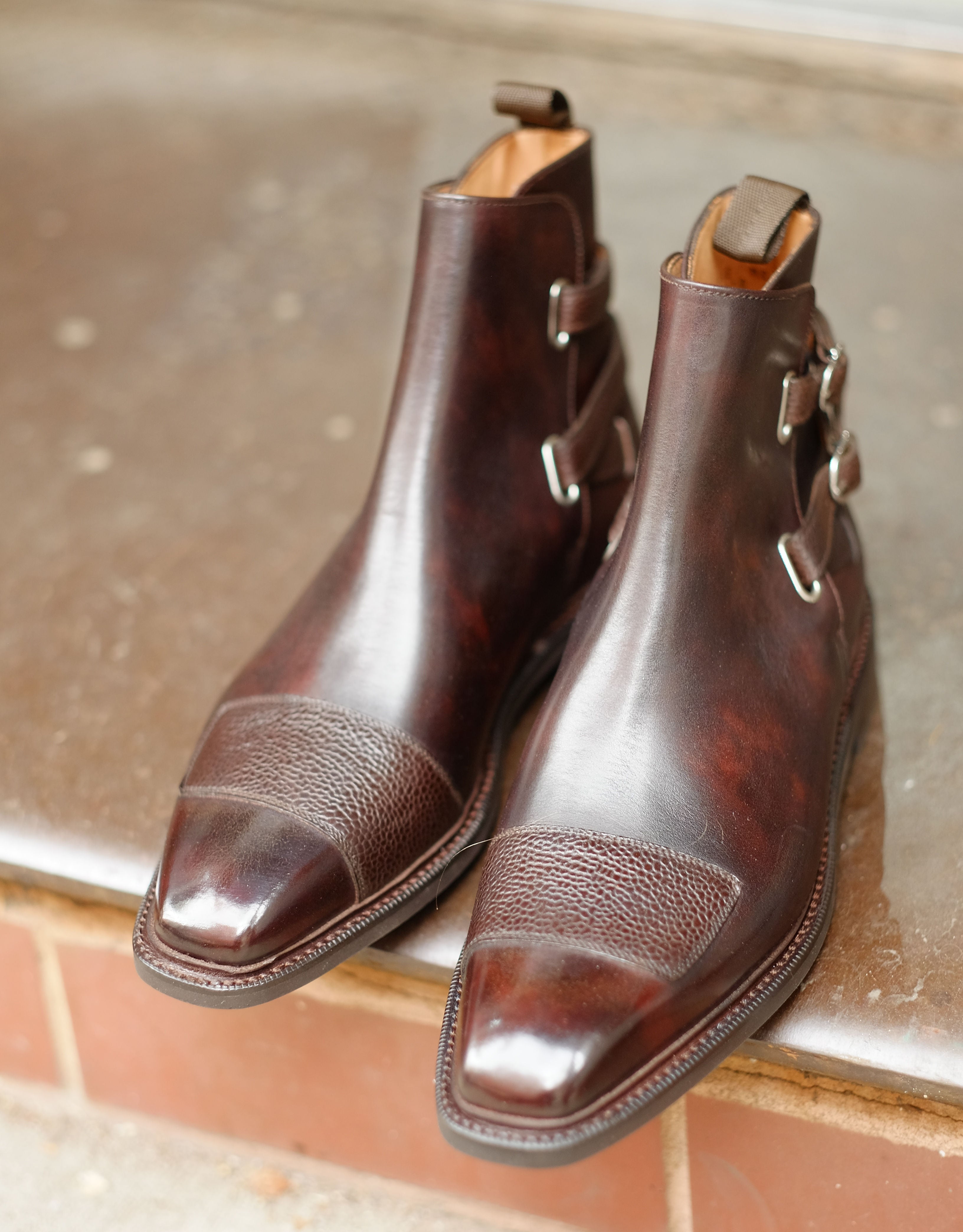 Barbosa - MTO - Dark Brown Museum Calf / Mid Brown Scotch Grain - MGF Last - Studded Rubber Sole - Storm Welt-Made To Order Jodhpur Boots-J.FitzPatrick Footwear