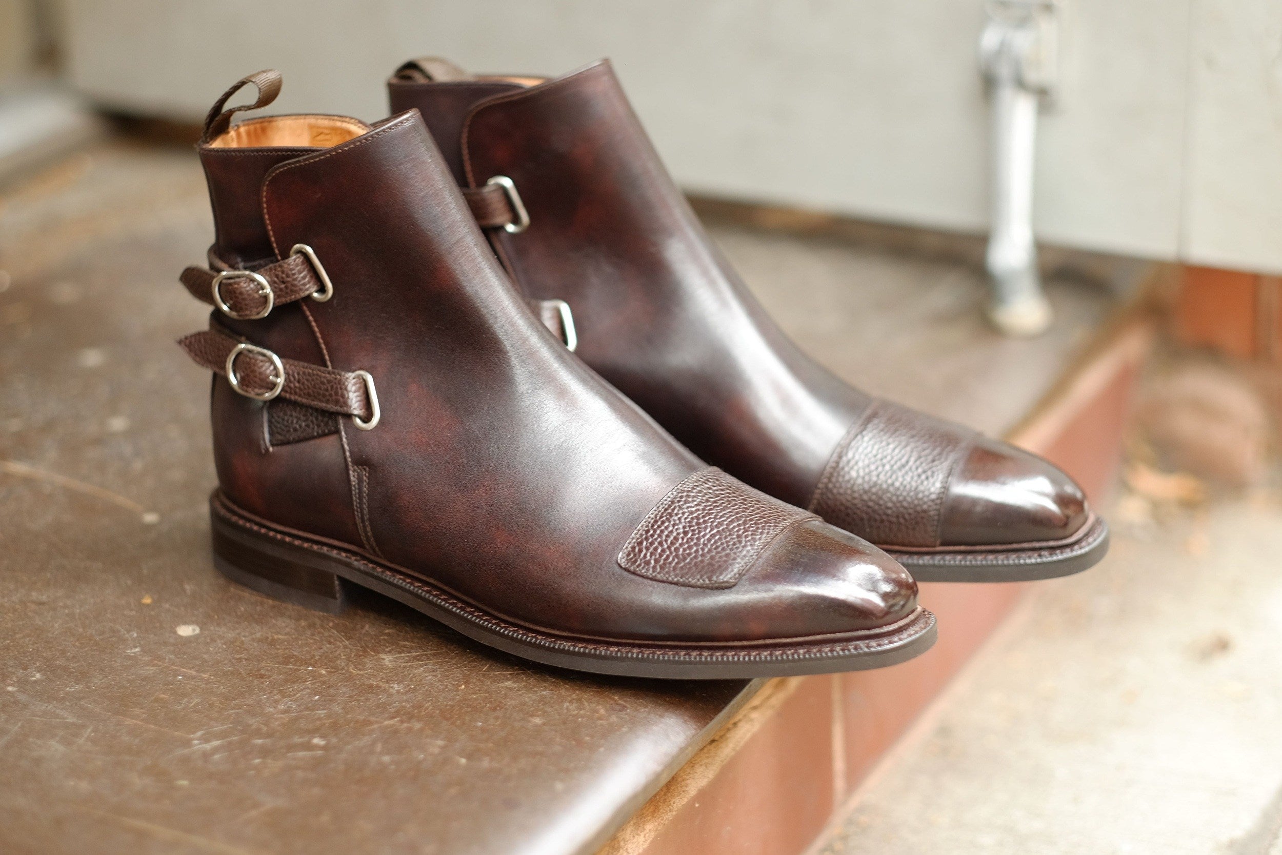 Barbosa - MTO - Dark Brown Museum Calf / Mid Brown Scotch Grain - MGF Last - Studded Rubber Sole - Storm Welt-Made To Order Jodhpur Boots-J.FitzPatrick Footwear