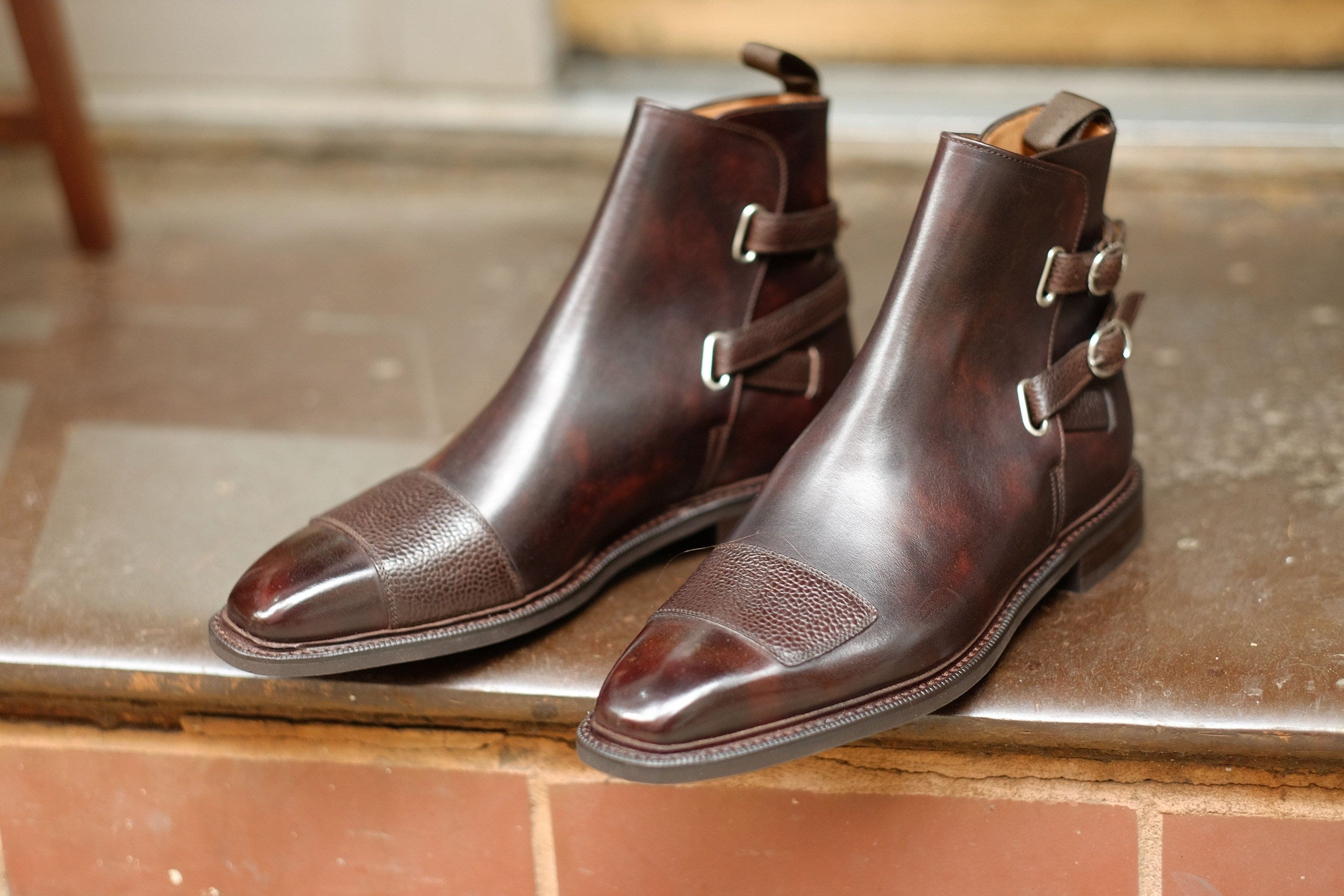Barbosa - MTO - Dark Brown Museum Calf / Mid Brown Scotch Grain - MGF Last - Studded Rubber Sole - Storm Welt-Made To Order Jodhpur Boots-J.FitzPatrick Footwear