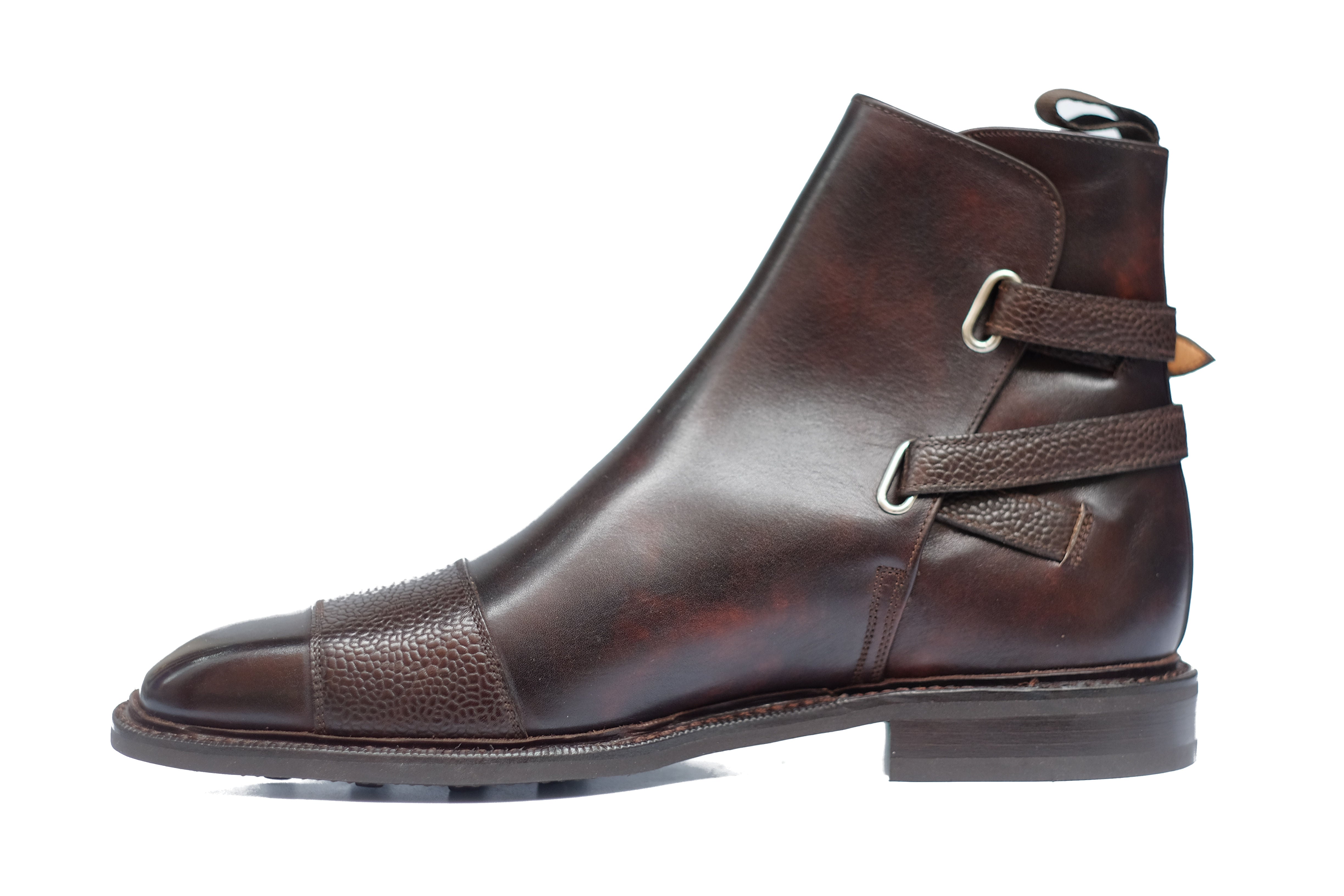 Barbosa - MTO - Dark Brown Museum Calf / Mid Brown Scotch Grain - MGF Last - Studded Rubber Sole - Storm Welt-Made To Order Jodhpur Boots-J.FitzPatrick Footwear