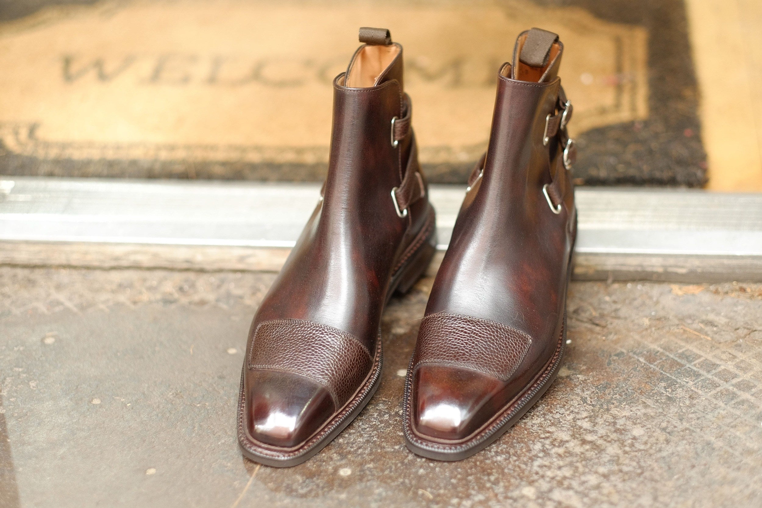 Barbosa - MTO - Dark Brown Museum Calf / Mid Brown Scotch Grain - MGF Last - Studded Rubber Sole - Storm Welt-Made To Order Jodhpur Boots-J.FitzPatrick Footwear