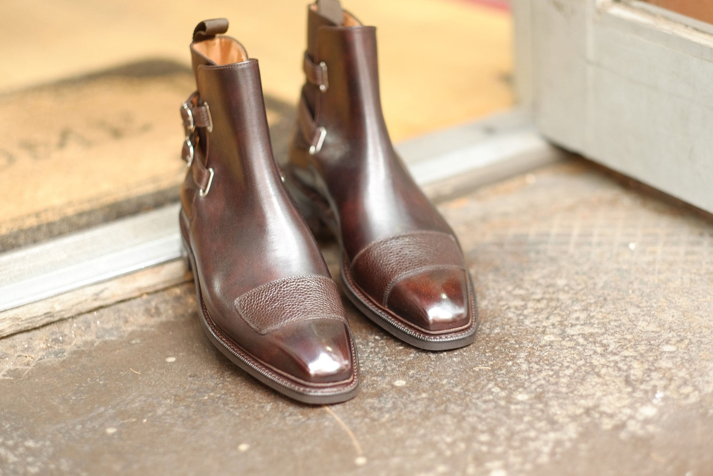 Barbosa - MTO - Dark Brown Museum Calf / Mid Brown Scotch Grain - MGF Last - Studded Rubber Sole - Storm Welt-Made To Order Jodhpur Boots-J.FitzPatrick Footwear