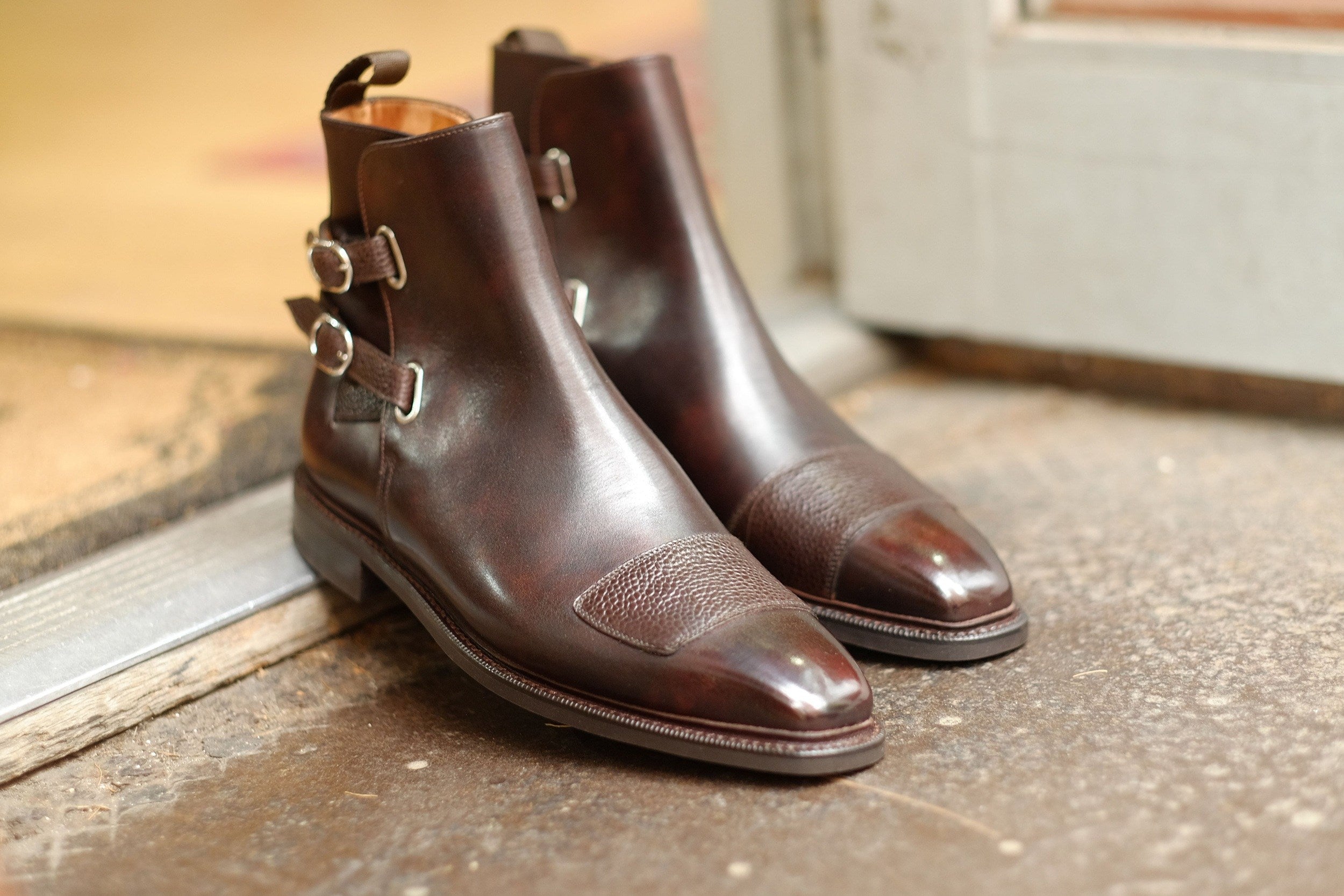 Barbosa - MTO - Dark Brown Museum Calf / Mid Brown Scotch Grain - MGF Last - Studded Rubber Sole - Storm Welt-Made To Order Jodhpur Boots-J.FitzPatrick Footwear