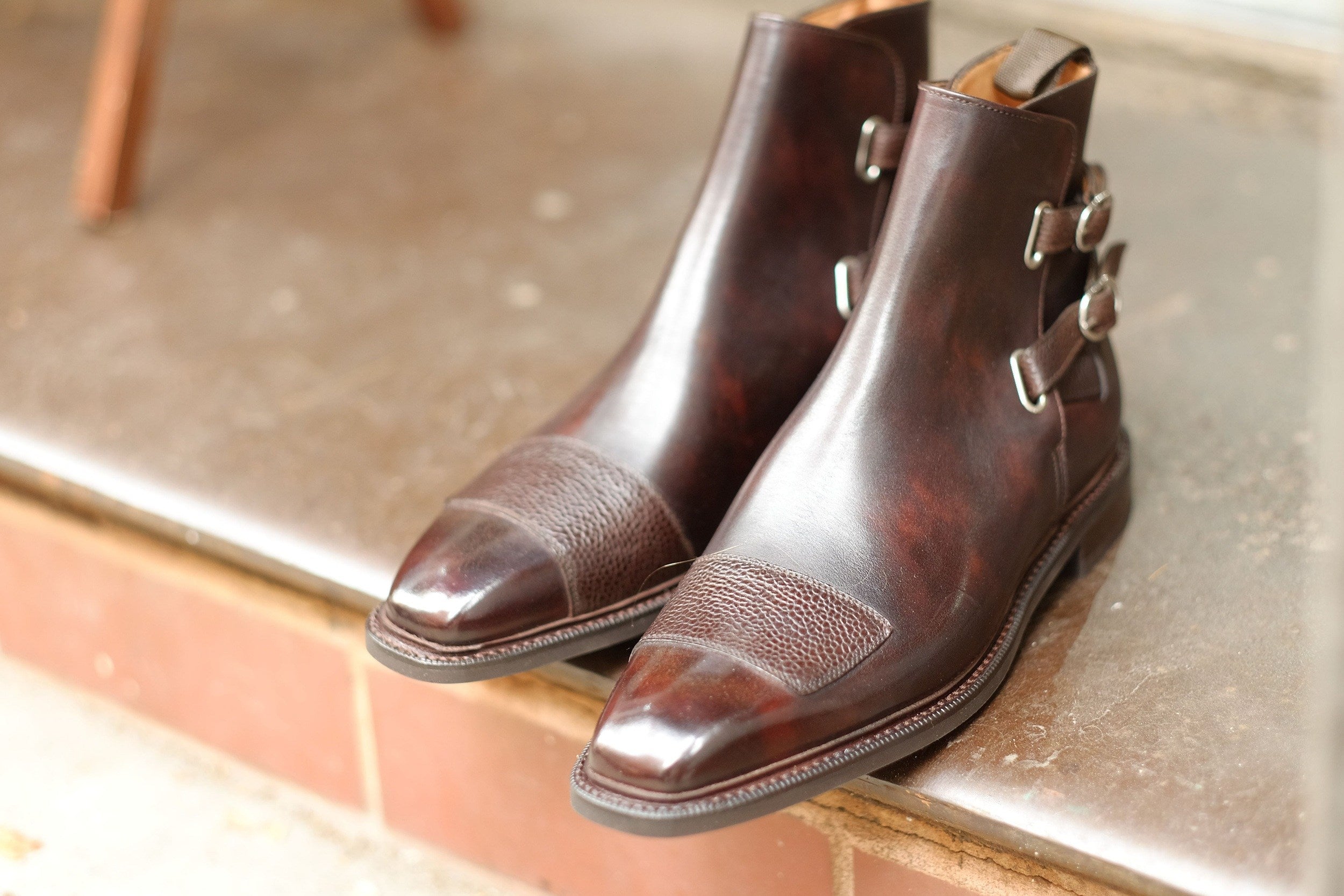 Barbosa - MTO - Dark Brown Museum Calf / Mid Brown Scotch Grain - MGF Last - Studded Rubber Sole - Storm Welt-Made To Order Jodhpur Boots-J.FitzPatrick Footwear
