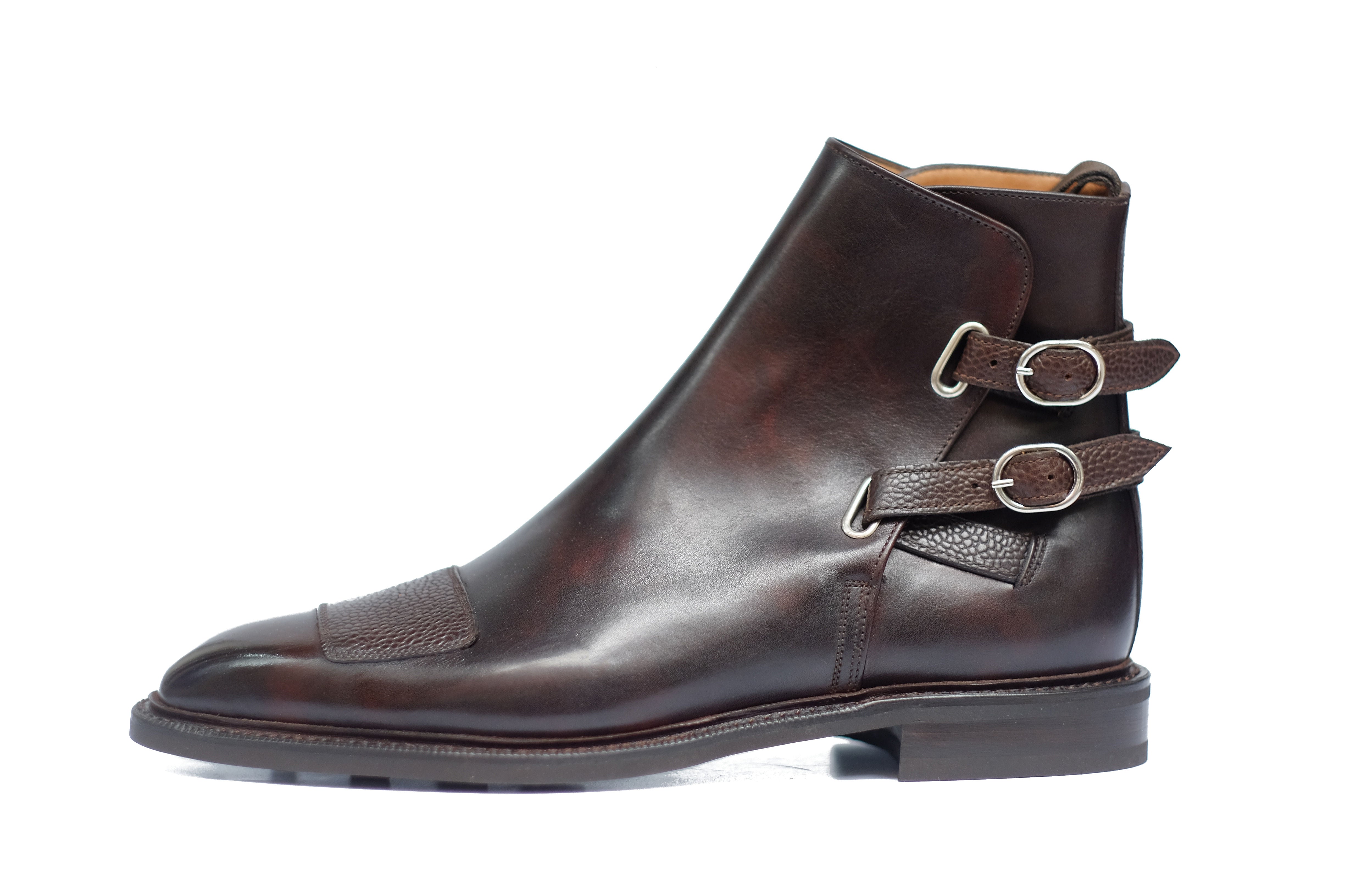 Barbosa - MTO - Dark Brown Museum Calf / Mid Brown Scotch Grain - MGF Last - Studded Rubber Sole - Storm Welt-Made To Order Jodhpur Boots-J.FitzPatrick Footwear