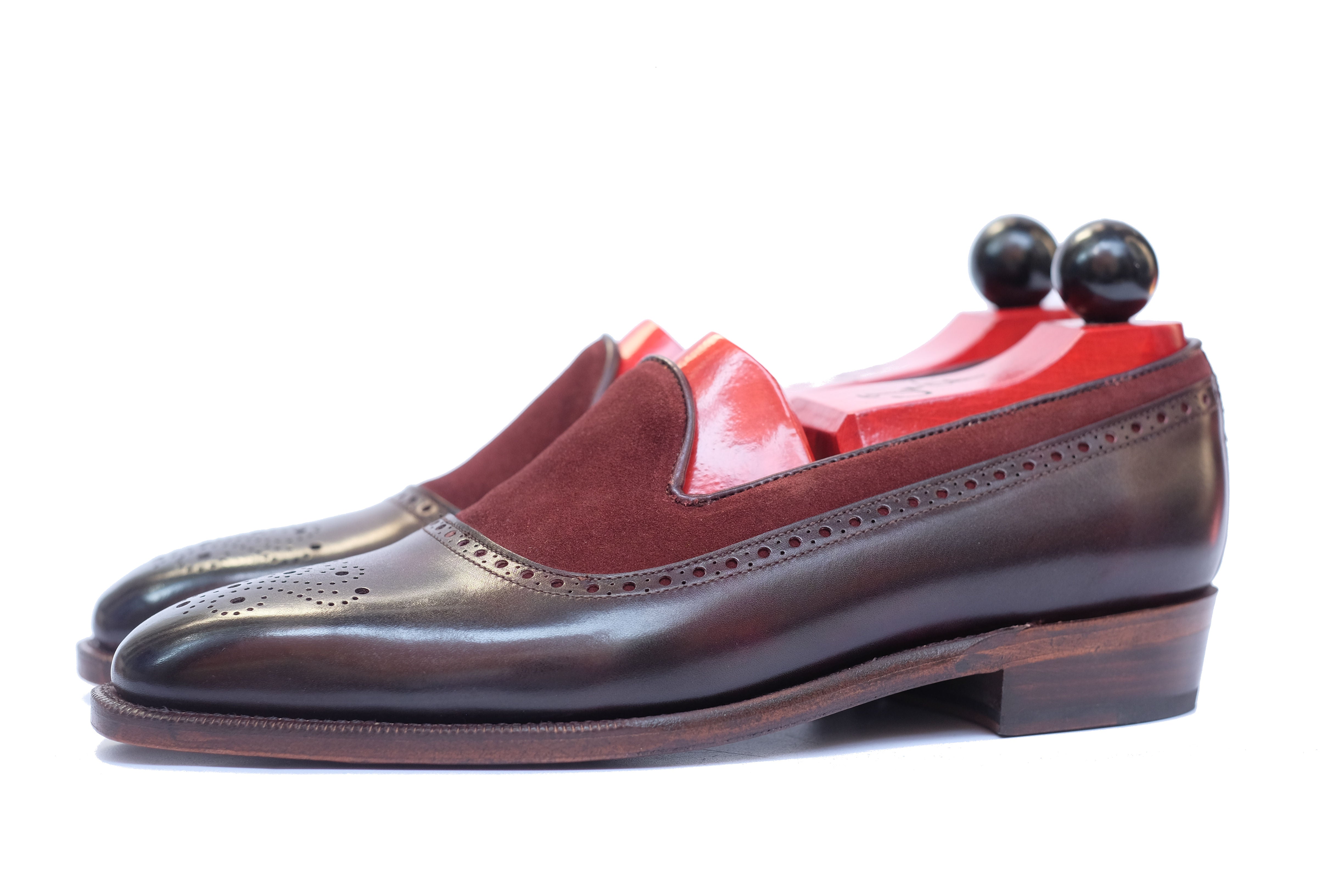 Bothell - MTO - Plum Museum Calf / Burgundy Suede - LPB Last - Single Leather Sole-Made To Order Slipper Loafer Brogue-J.FitzPatrick Footwear
