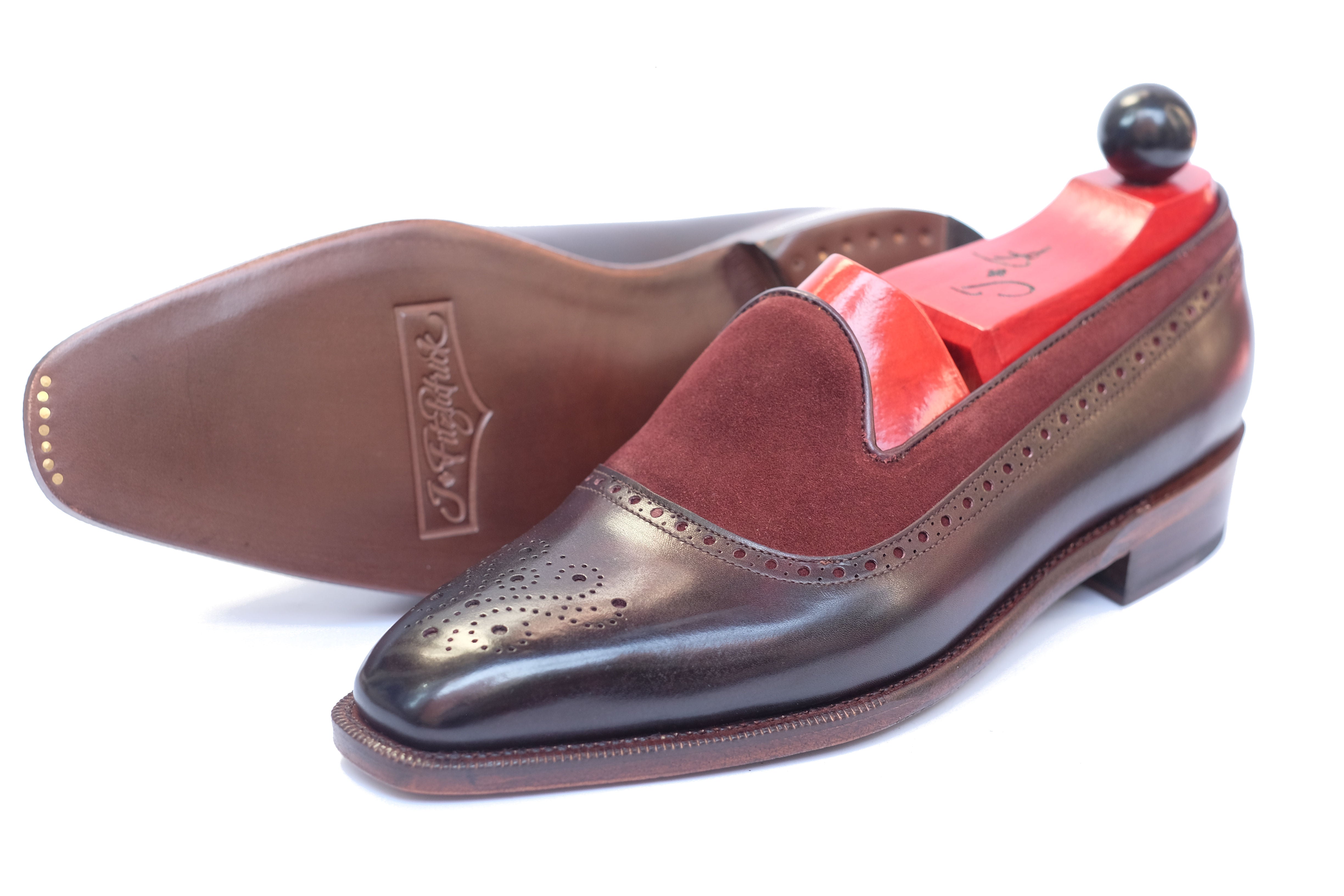 Bothell - MTO - Plum Museum Calf / Burgundy Suede - LPB Last - Single Leather Sole-Made To Order Slipper Loafer Brogue-J.FitzPatrick Footwear