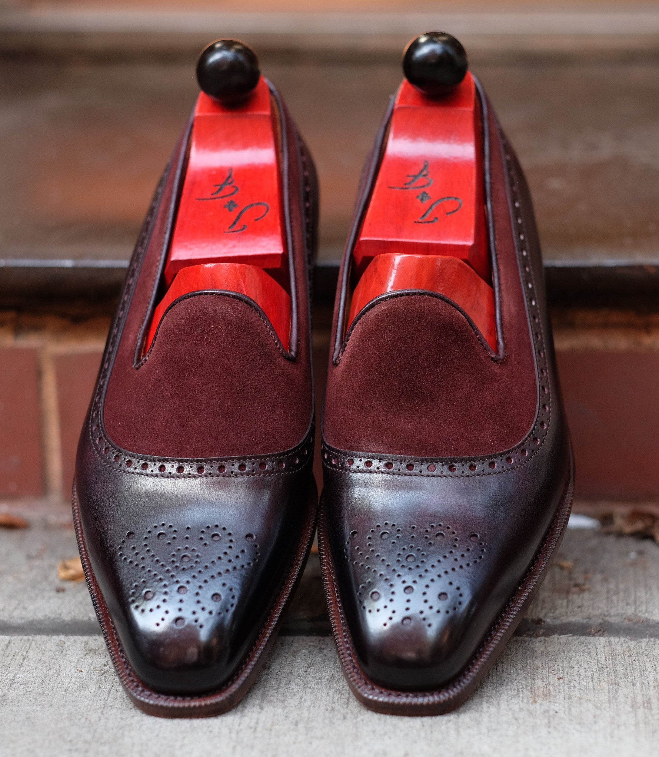 Bothell - MTO - Plum Museum Calf / Burgundy Suede - LPB Last - Single Leather Sole-Made To Order Slipper Loafer Brogue-J.FitzPatrick Footwear