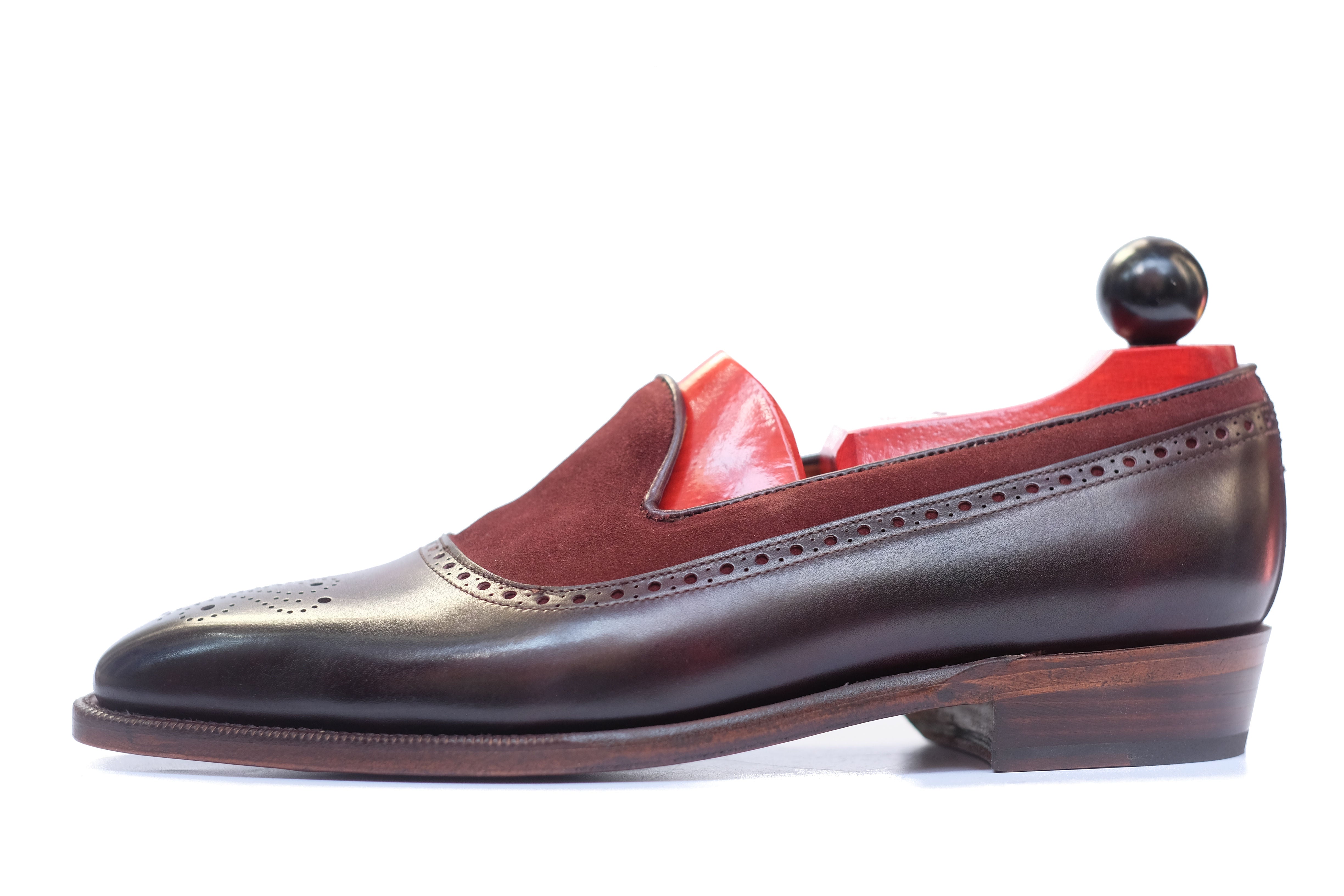 Bothell - MTO - Plum Museum Calf / Burgundy Suede - LPB Last - Single Leather Sole-Made To Order Slipper Loafer Brogue-J.FitzPatrick Footwear
