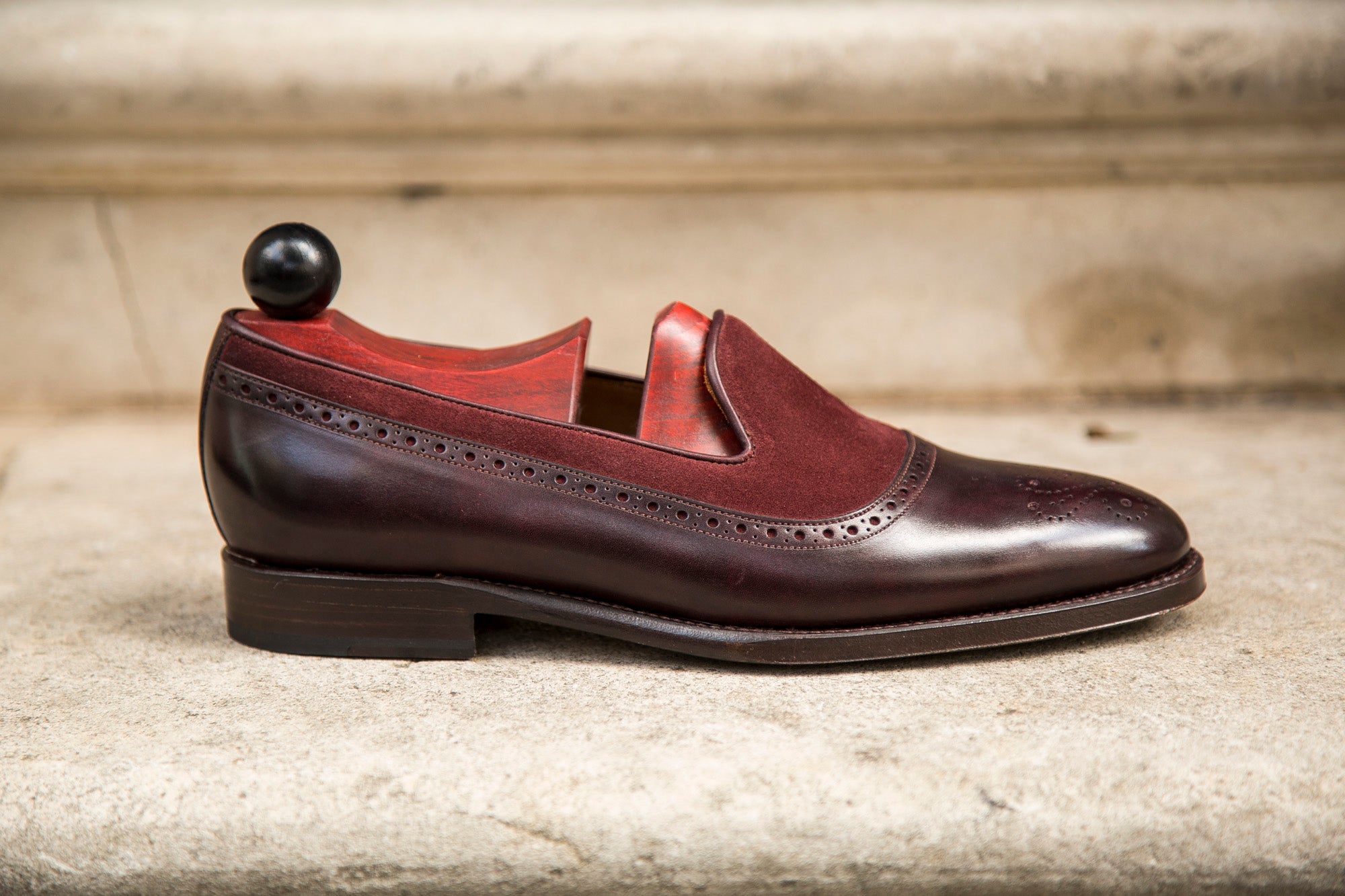Bothell - MTO - Plum Museum Calf / Burgundy Suede - TMG Last - Single Leather Sole-Made To Order Slipper Loafer Brogue-J.FitzPatrick Footwear