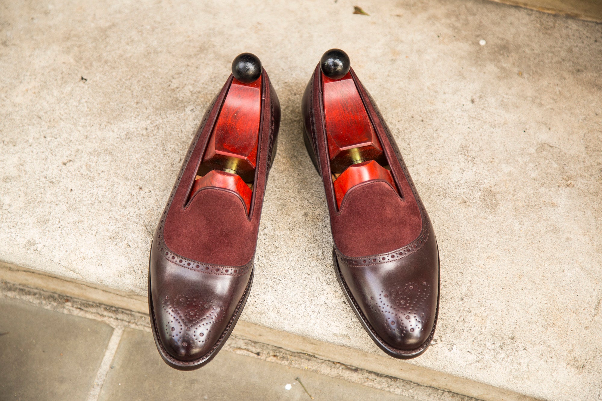 Bothell - MTO - Plum Museum Calf / Burgundy Suede - TMG Last - Single Leather Sole-Made To Order Slipper Loafer Brogue-J.FitzPatrick Footwear