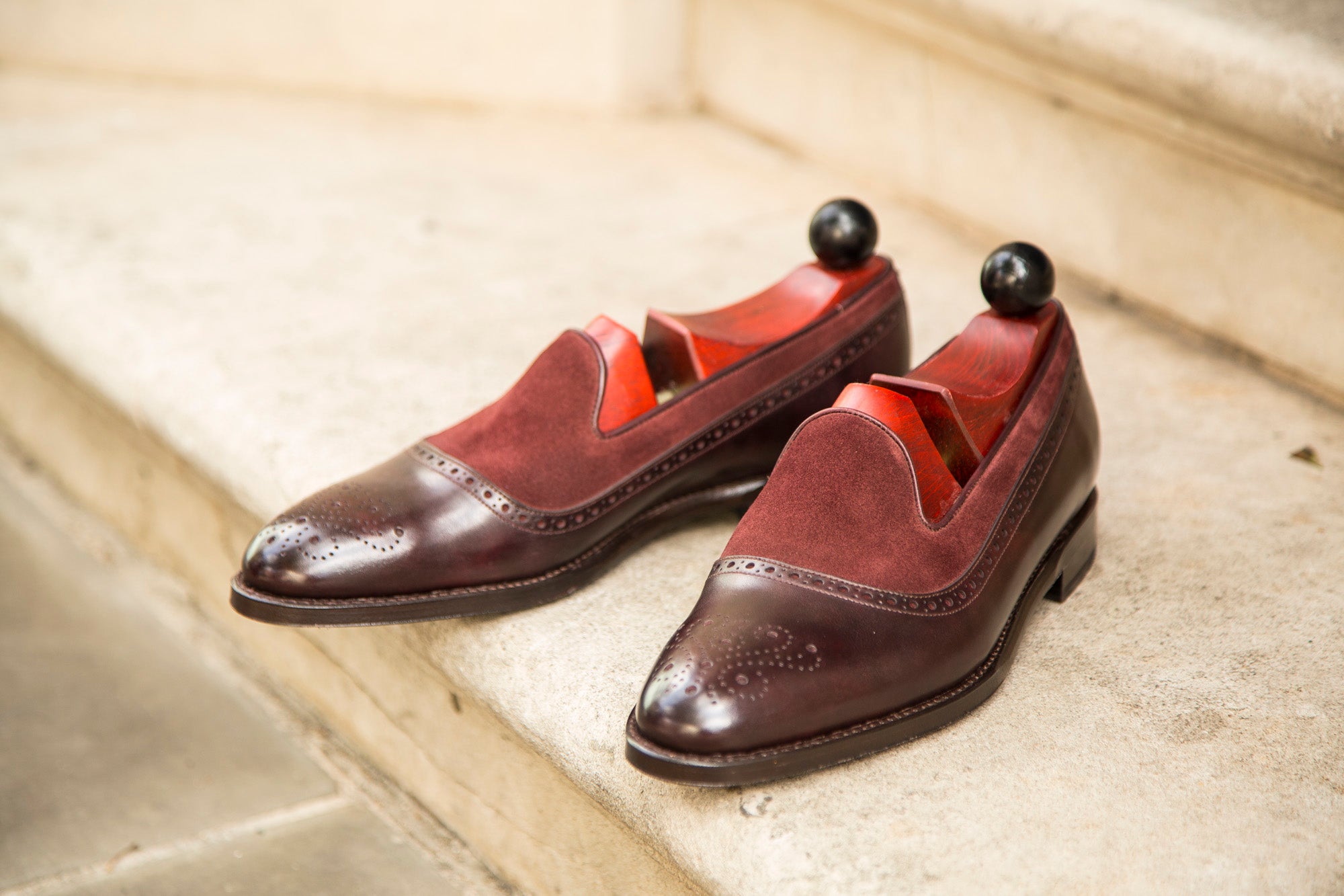 Bothell - MTO - Plum Museum Calf / Burgundy Suede - TMG Last - Single Leather Sole-Made To Order Slipper Loafer Brogue-J.FitzPatrick Footwear