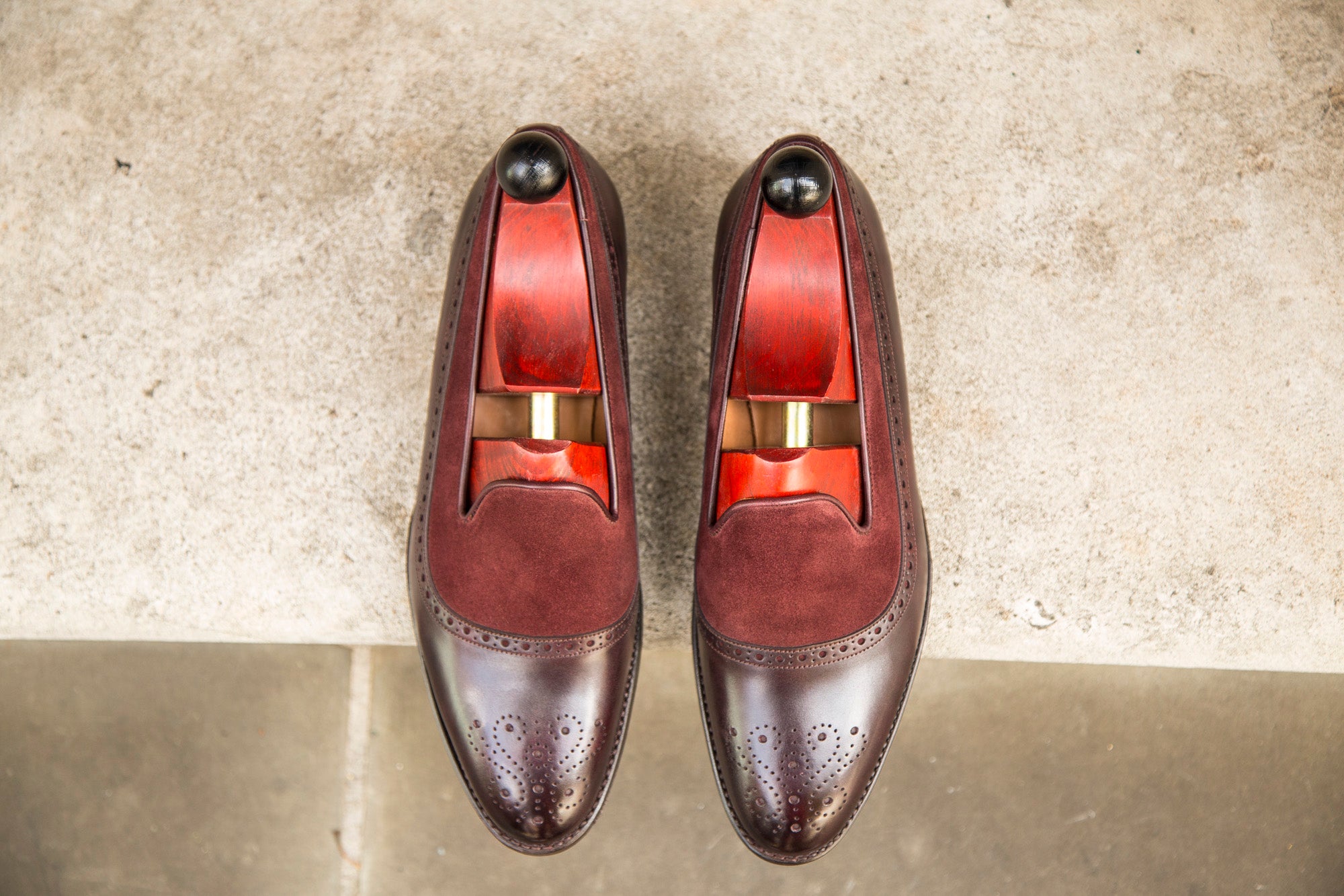 Bothell - MTO - Plum Museum Calf / Burgundy Suede - TMG Last - Single Leather Sole-Made To Order Slipper Loafer Brogue-J.FitzPatrick Footwear