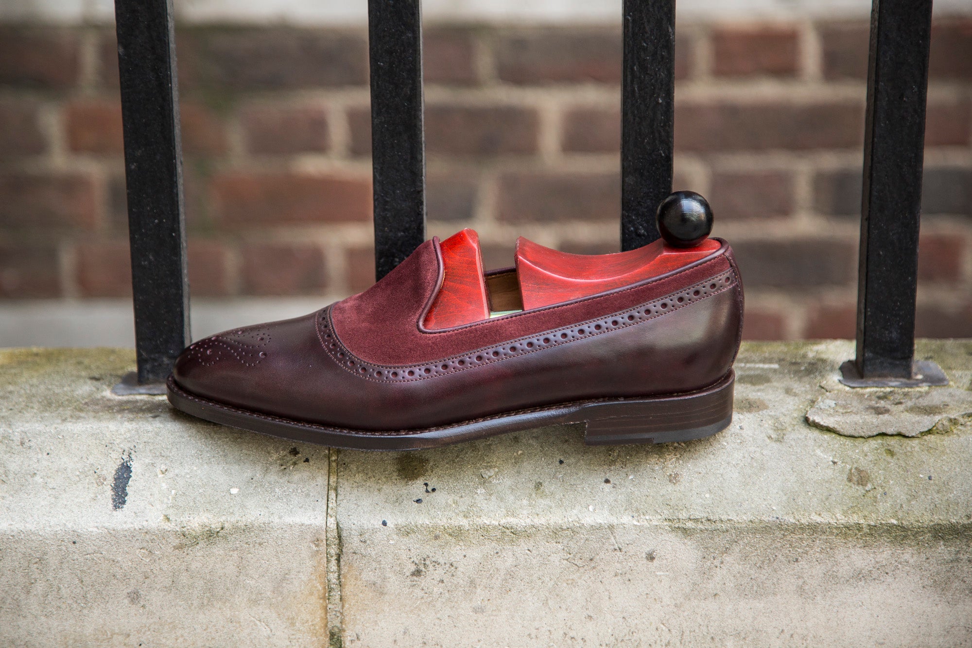 Bothell - MTO - Plum Museum Calf / Burgundy Suede - TMG Last - Single Leather Sole-Made To Order Slipper Loafer Brogue-J.FitzPatrick Footwear
