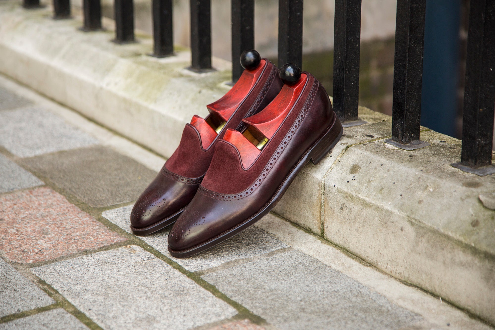 Bothell - MTO - Plum Museum Calf / Burgundy Suede - TMG Last - Single Leather Sole-Made To Order Slipper Loafer Brogue-J.FitzPatrick Footwear