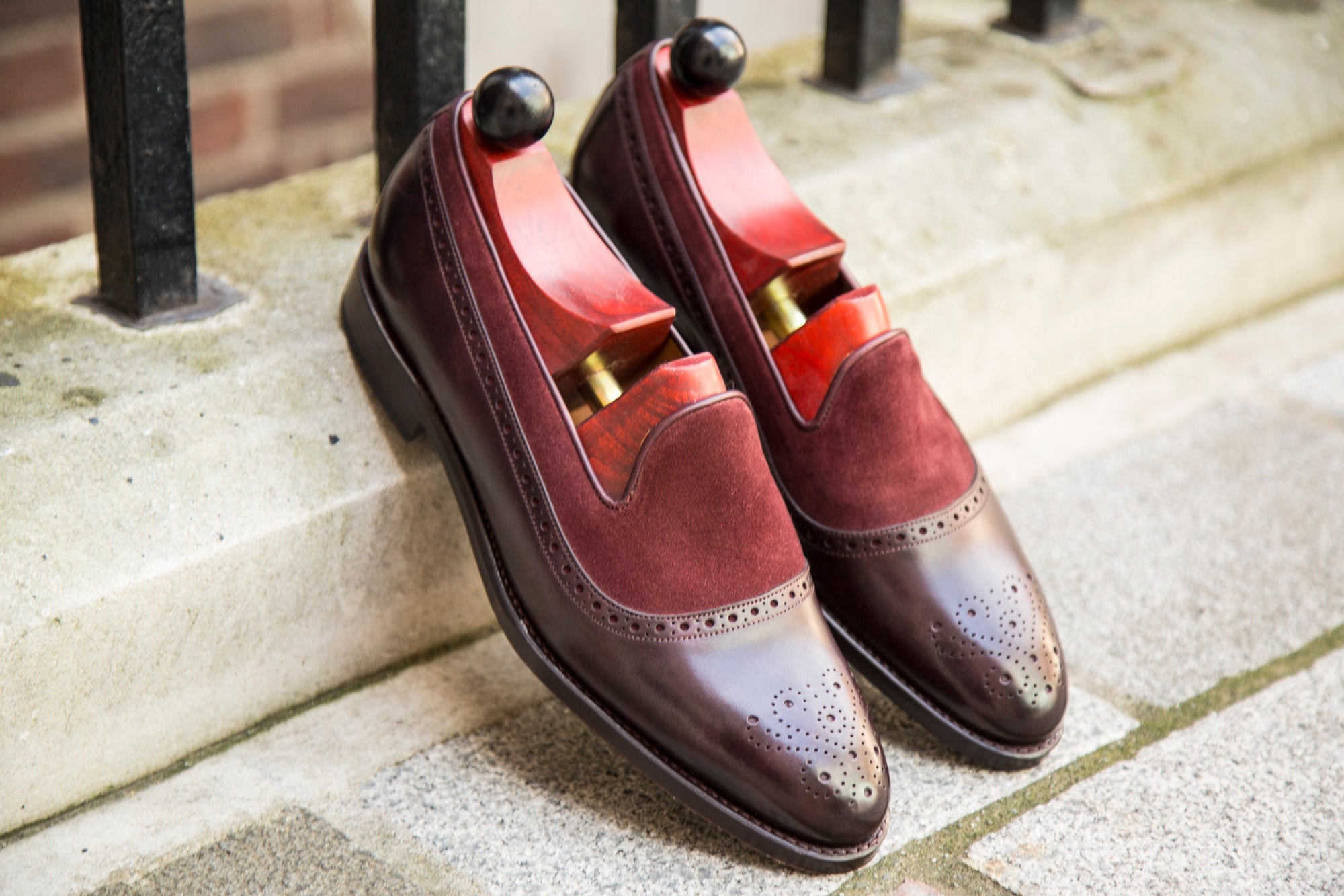 Bothell - MTO - Plum Museum Calf / Burgundy Suede - TMG Last - Single Leather Sole-Made To Order Slipper Loafer Brogue-J.FitzPatrick Footwear