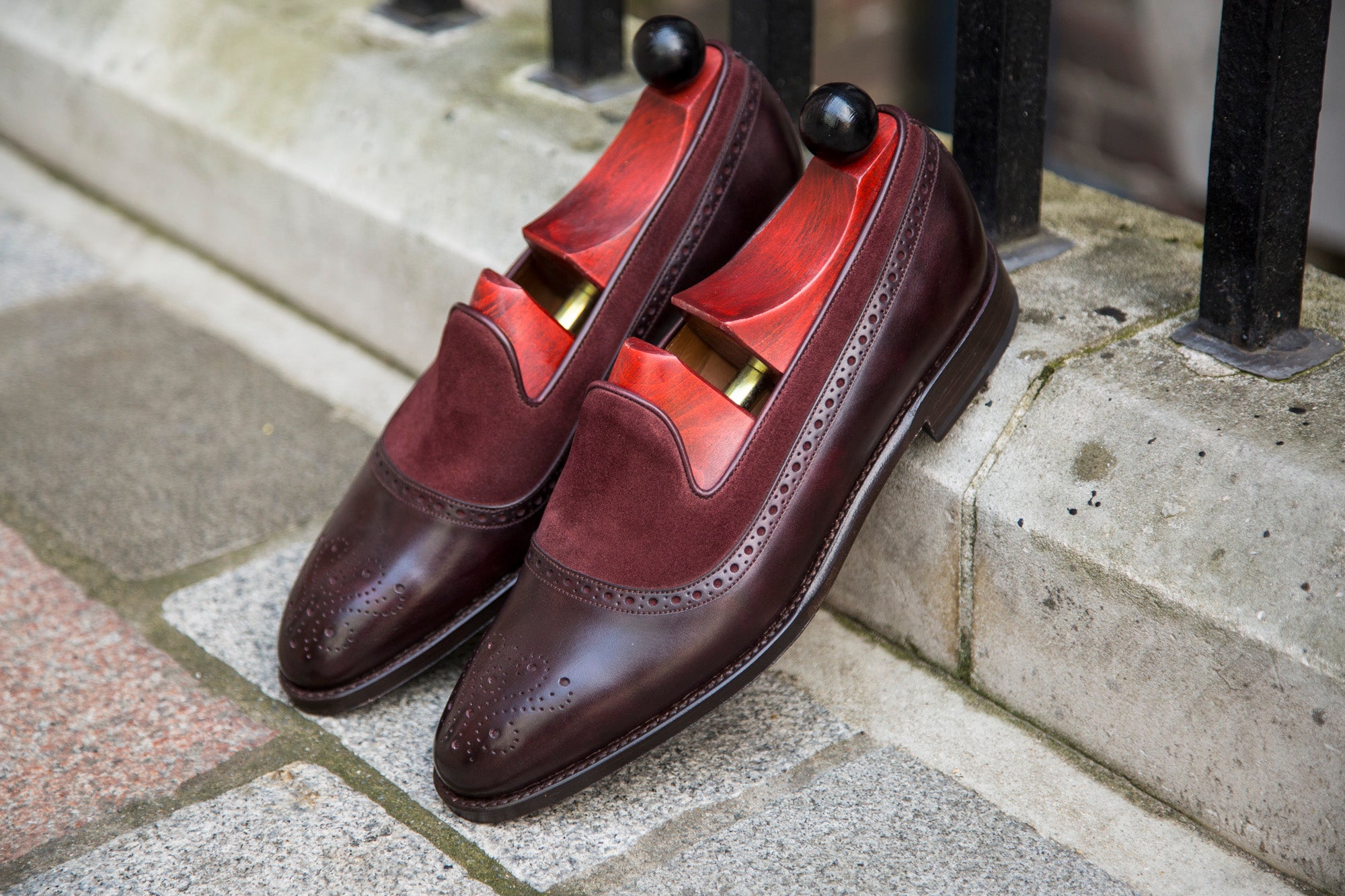 Bothell - MTO - Plum Museum Calf / Burgundy Suede - TMG Last - Single Leather Sole-Made To Order Slipper Loafer Brogue-J.FitzPatrick Footwear