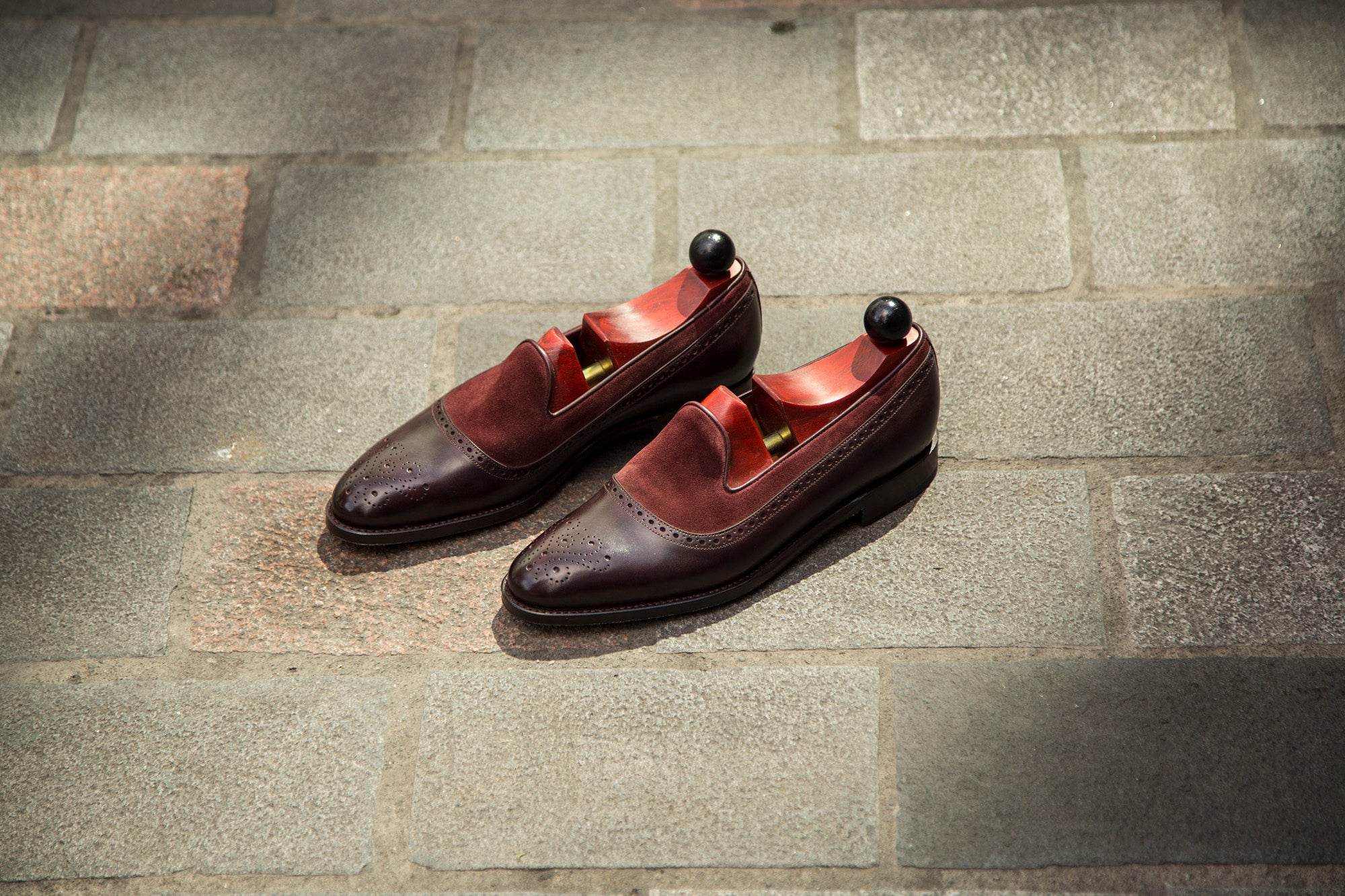 Bothell - MTO - Plum Museum Calf / Burgundy Suede - TMG Last - Single Leather Sole-Made To Order Slipper Loafer Brogue-J.FitzPatrick Footwear