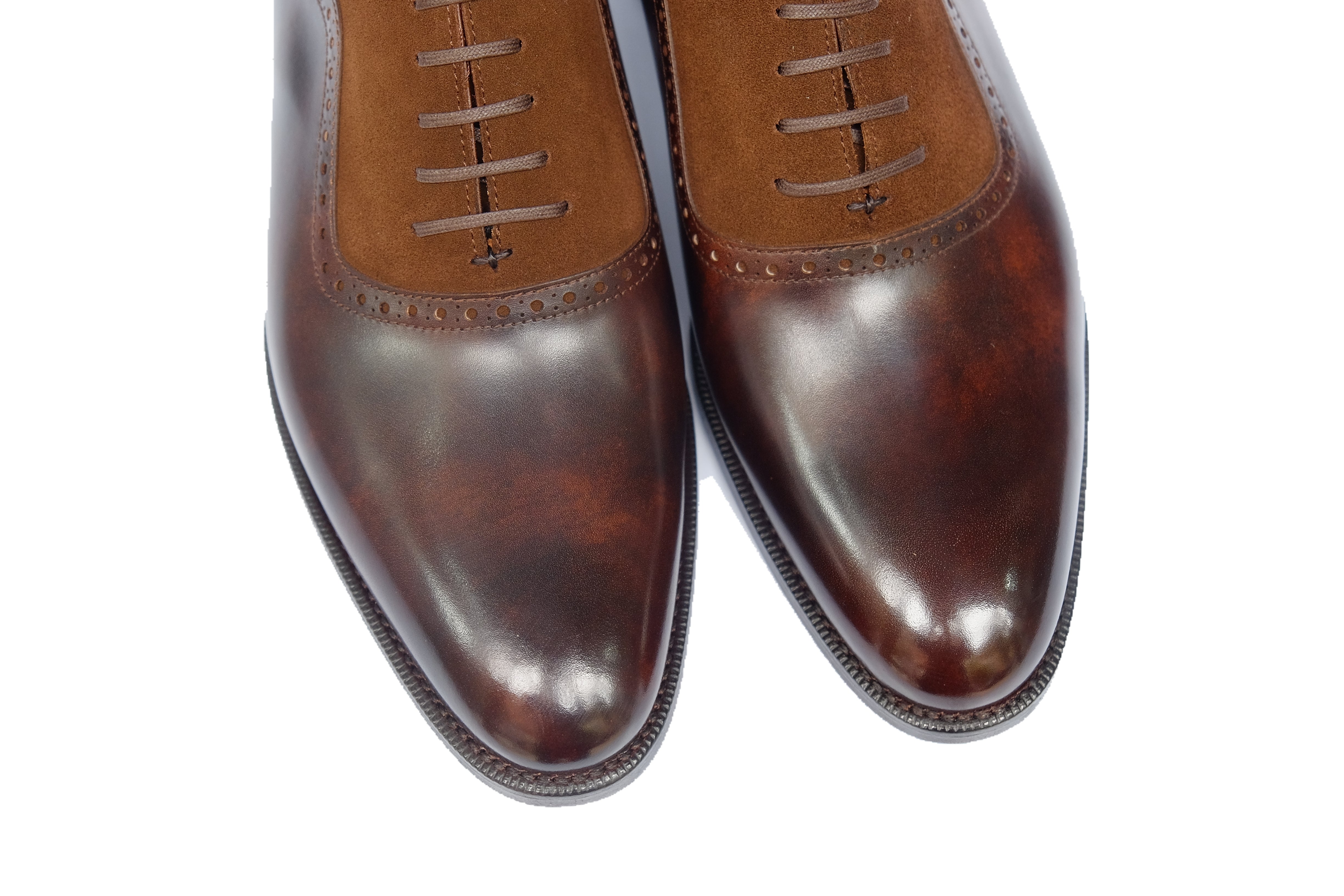 Broadmoor - MTO - Dark Brown Museum Calf / Dark Brown Suede - TMG Last - Single Leather Sole-Made To Order Plain Toe Adelaide Oxfords-J.FitzPatrick Footwear