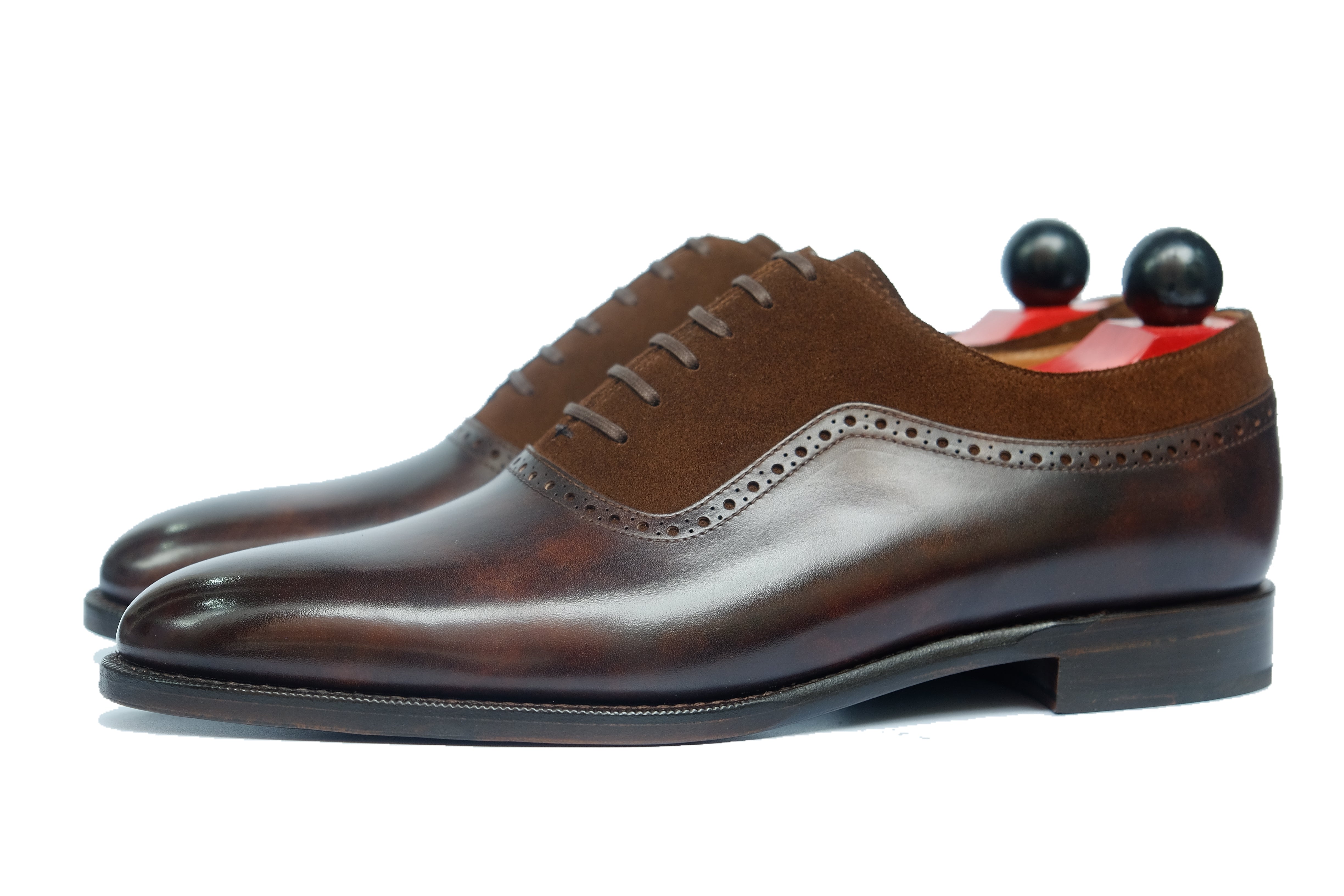 Broadmoor - MTO - Dark Brown Museum Calf / Dark Brown Suede - TMG Last - Single Leather Sole-Made To Order Plain Toe Adelaide Oxfords-J.FitzPatrick Footwear