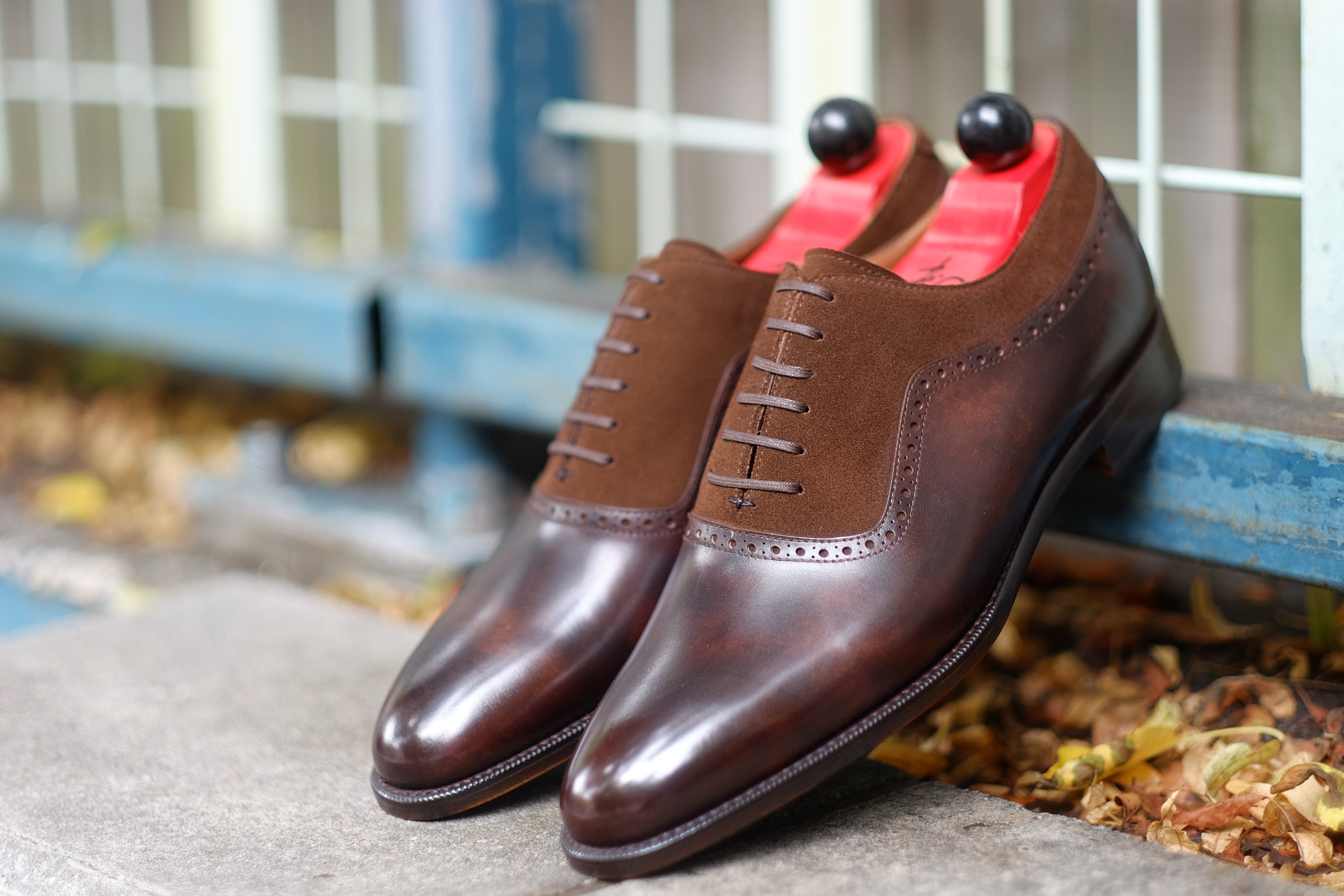 Broadmoor - MTO - Dark Brown Museum Calf / Dark Brown Suede - TMG Last - Single Leather Sole-Made To Order Plain Toe Adelaide Oxfords-J.FitzPatrick Footwear