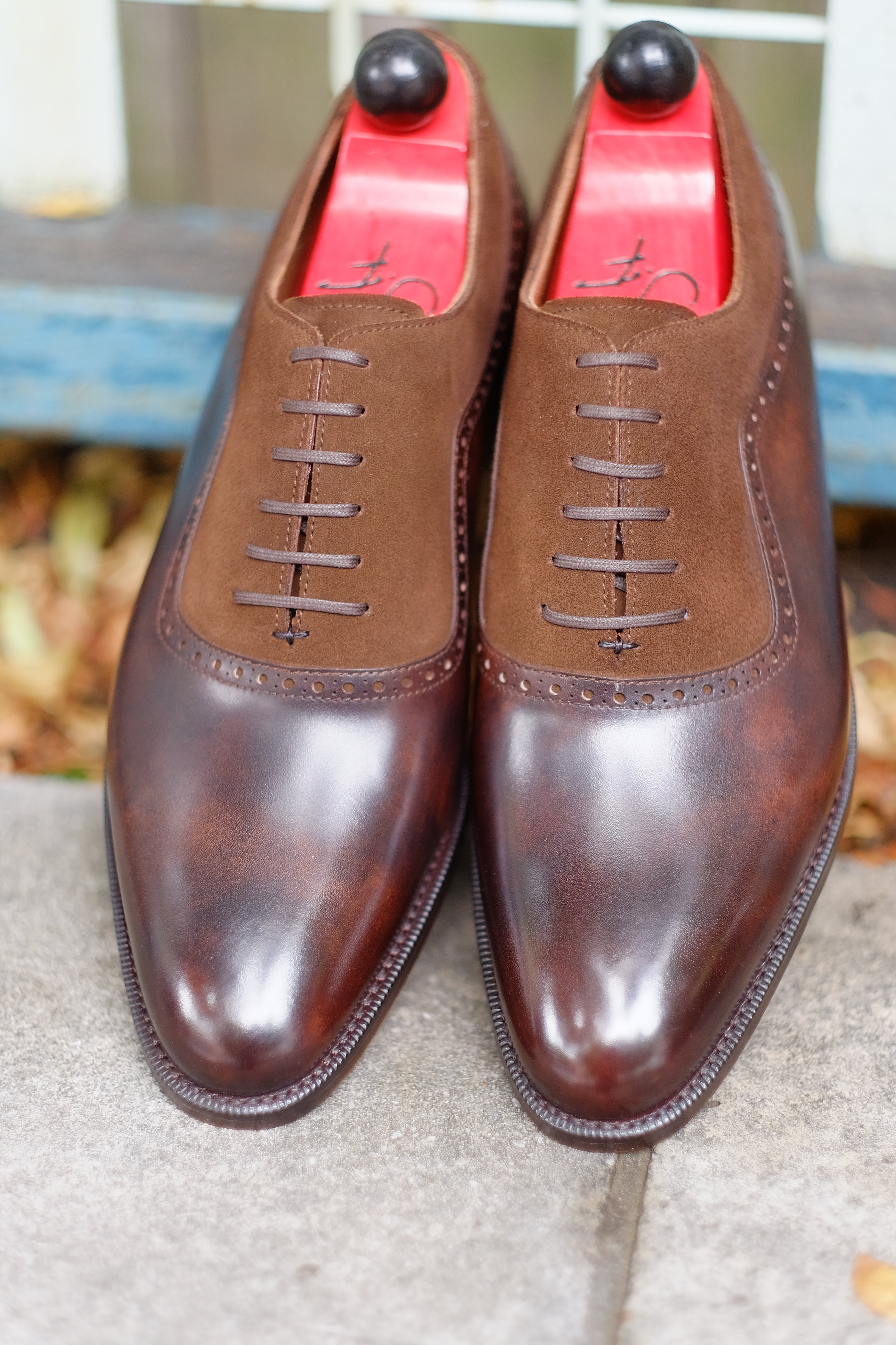 Broadmoor - MTO - Dark Brown Museum Calf / Dark Brown Suede - TMG Last - Single Leather Sole-Made To Order Plain Toe Adelaide Oxfords-J.FitzPatrick Footwear