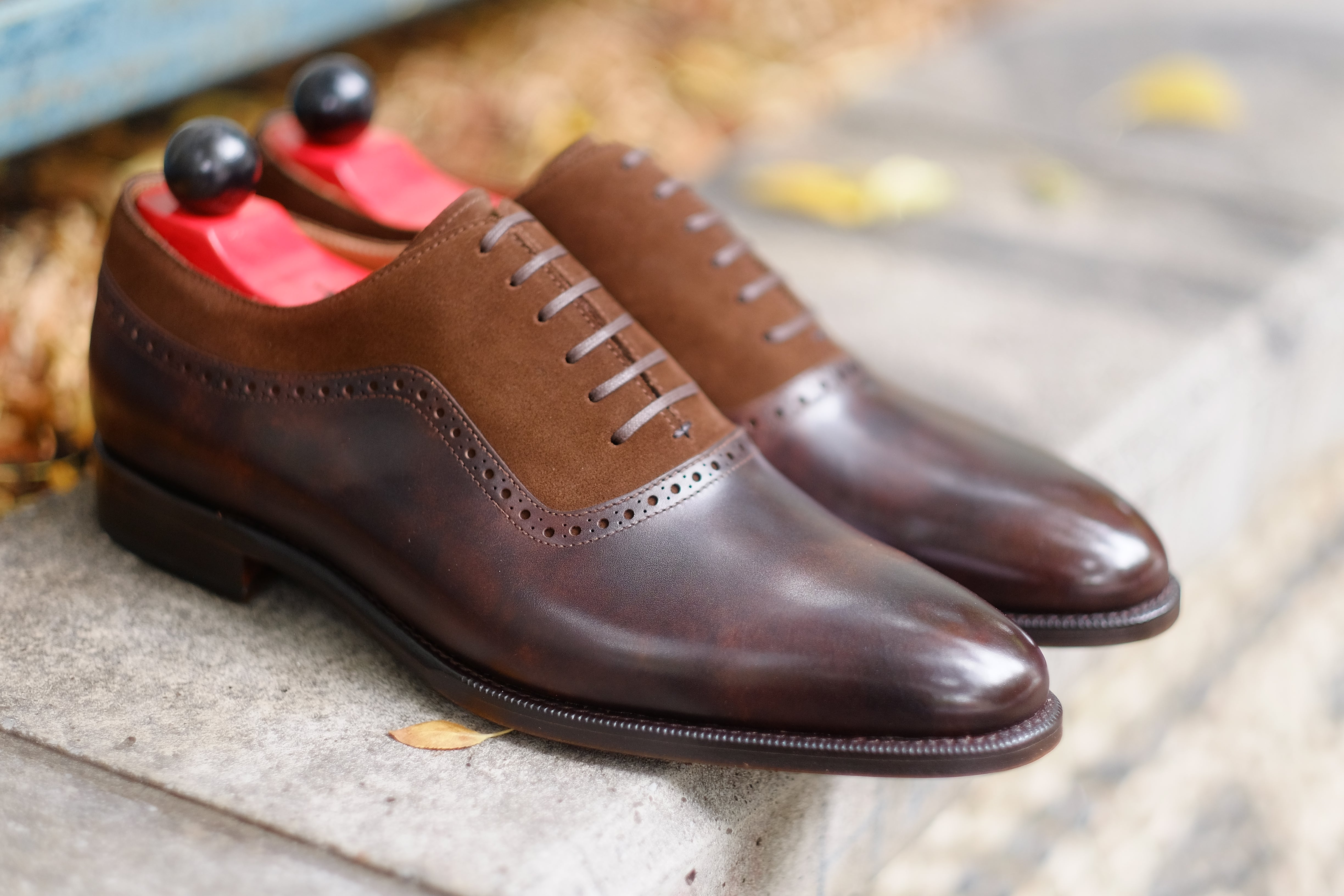 Broadmoor - MTO - Dark Brown Museum Calf / Dark Brown Suede - TMG Last - Single Leather Sole-Made To Order Plain Toe Adelaide Oxfords-J.FitzPatrick Footwear