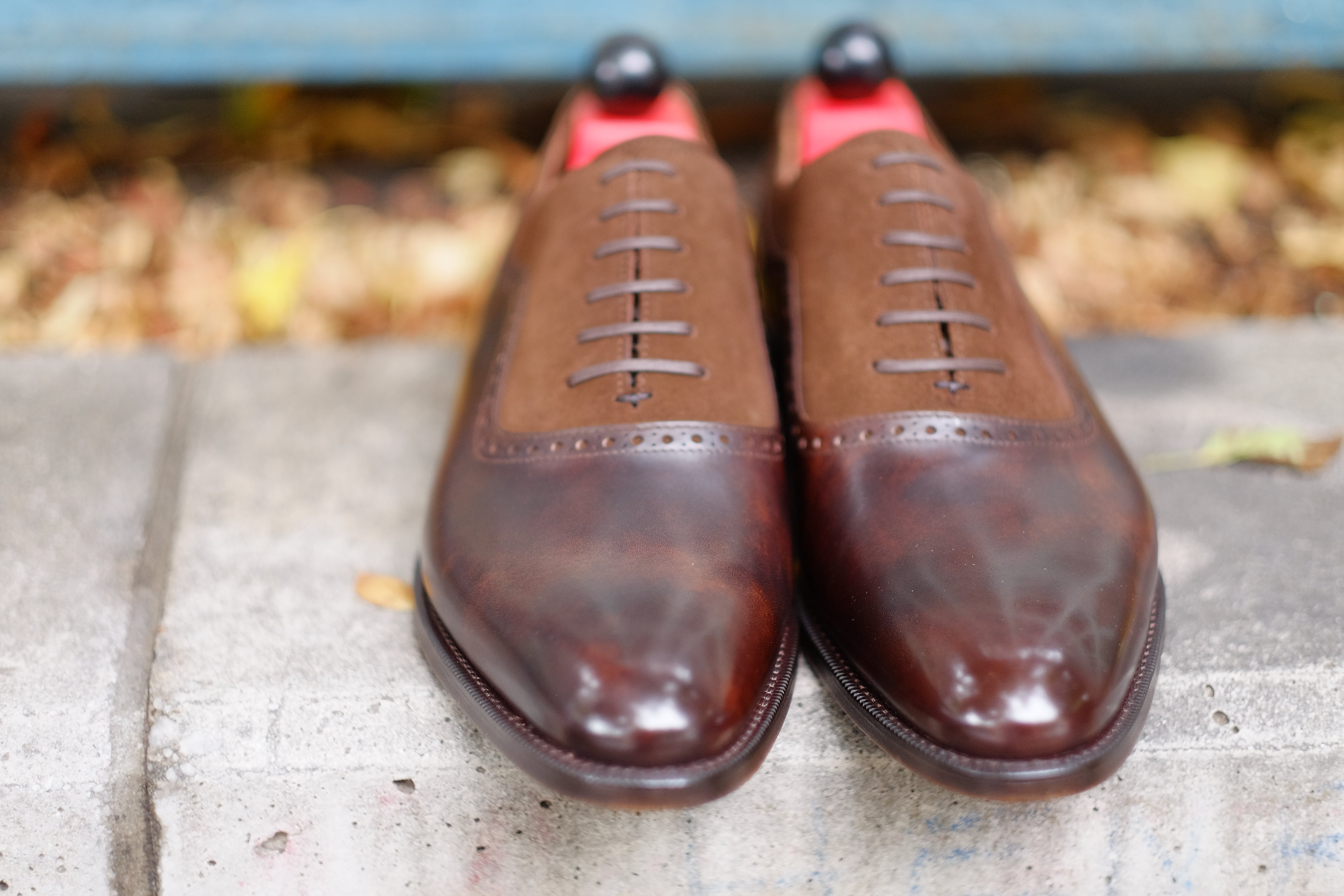Broadmoor - MTO - Dark Brown Museum Calf / Dark Brown Suede - TMG Last - Single Leather Sole-Made To Order Plain Toe Adelaide Oxfords-J.FitzPatrick Footwear