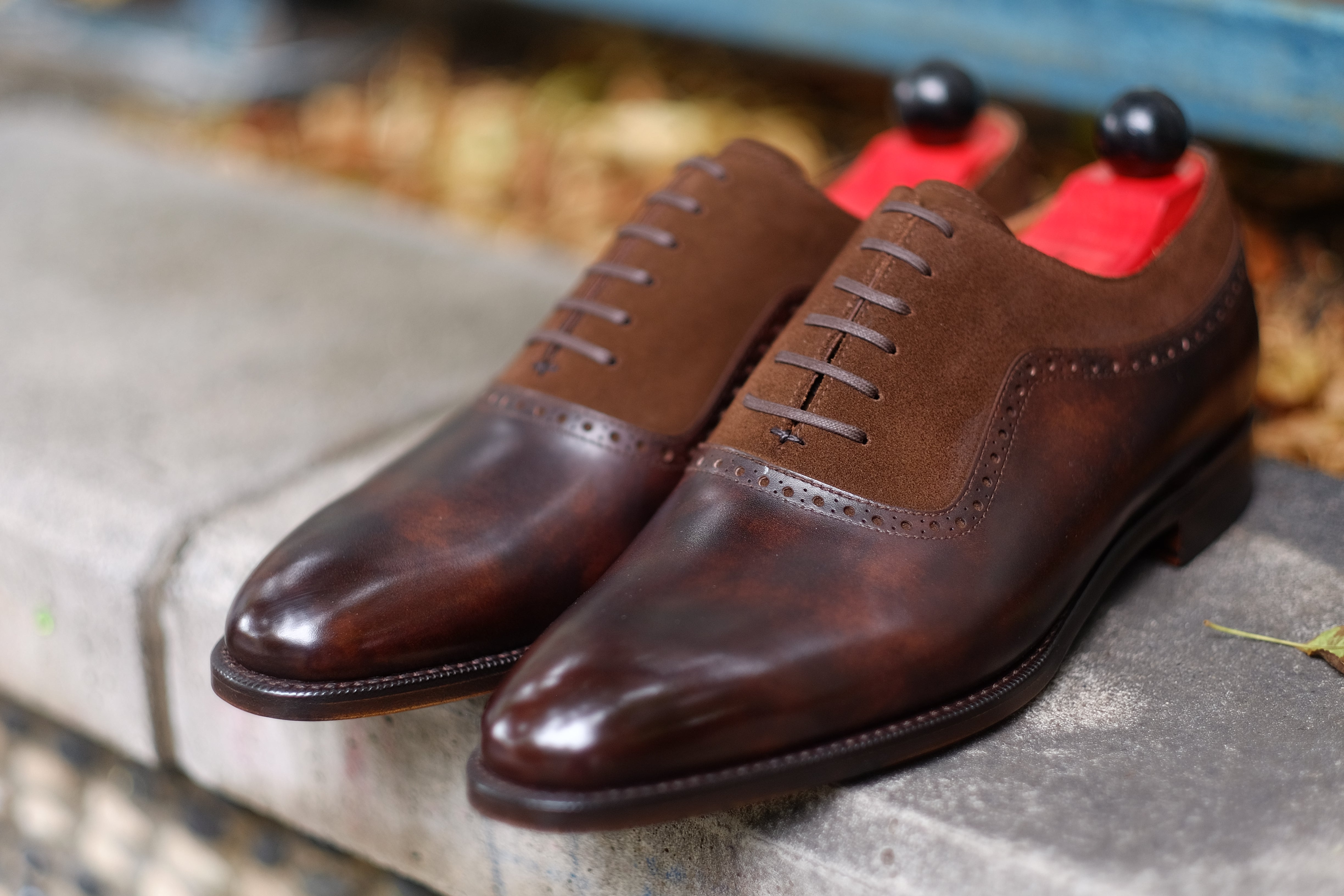 Broadmoor - MTO - Dark Brown Museum Calf / Dark Brown Suede - TMG Last - Single Leather Sole-Made To Order Plain Toe Adelaide Oxfords-J.FitzPatrick Footwear