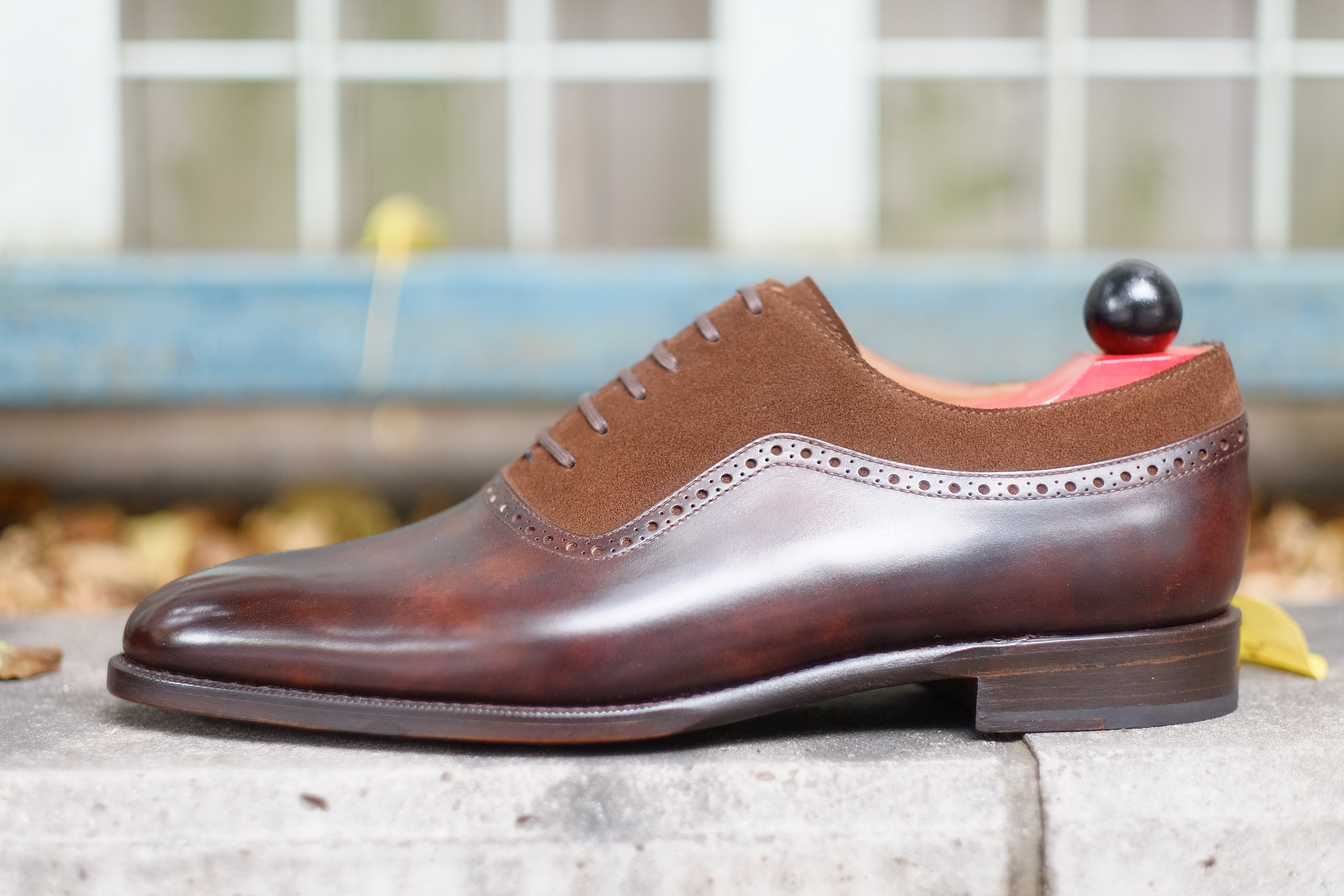 Broadmoor - MTO - Dark Brown Museum Calf / Dark Brown Suede - TMG Last - Single Leather Sole-Made To Order Plain Toe Adelaide Oxfords-J.FitzPatrick Footwear