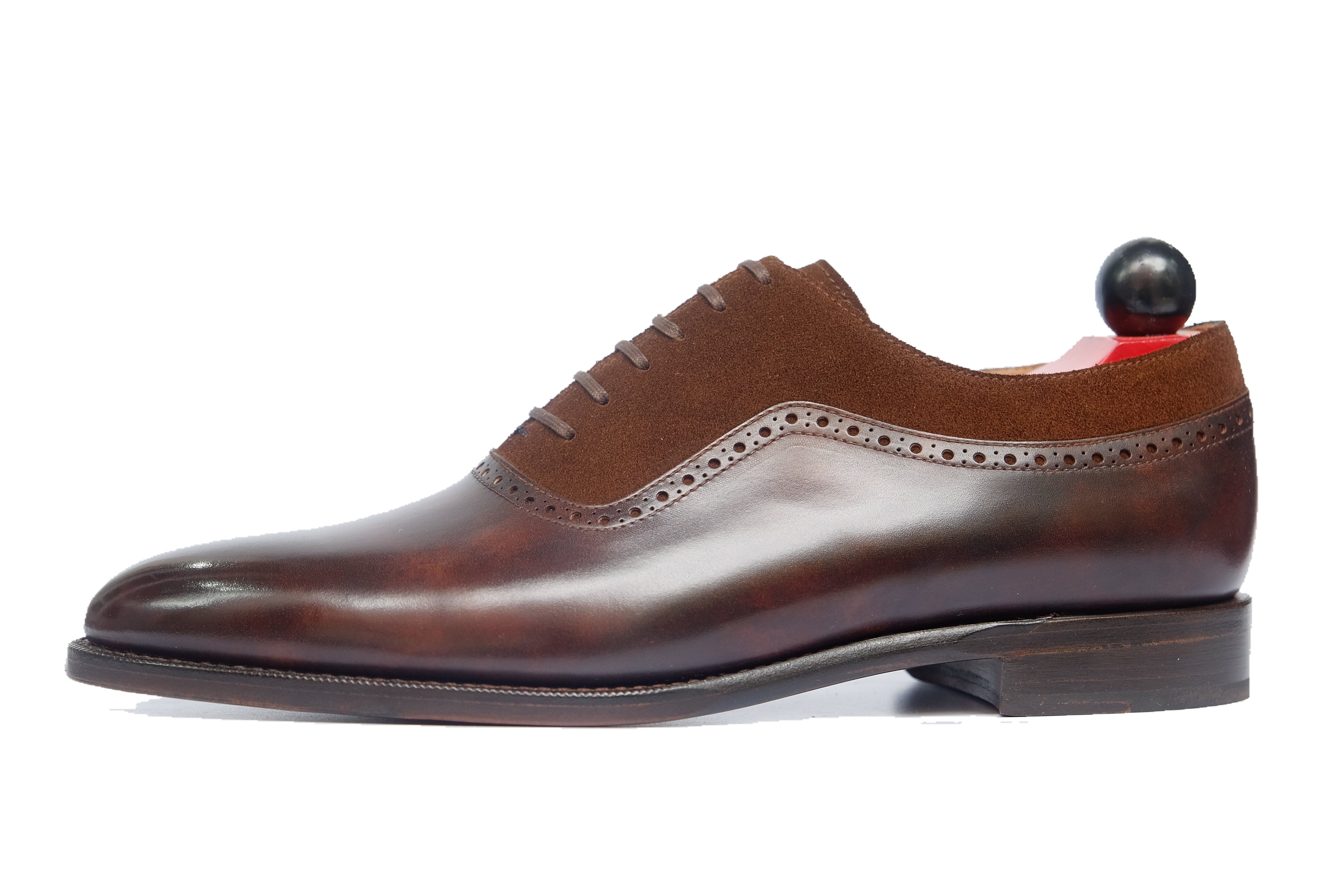 Broadmoor - MTO - Dark Brown Museum Calf / Dark Brown Suede - TMG Last - Single Leather Sole-Made To Order Plain Toe Adelaide Oxfords-J.FitzPatrick Footwear