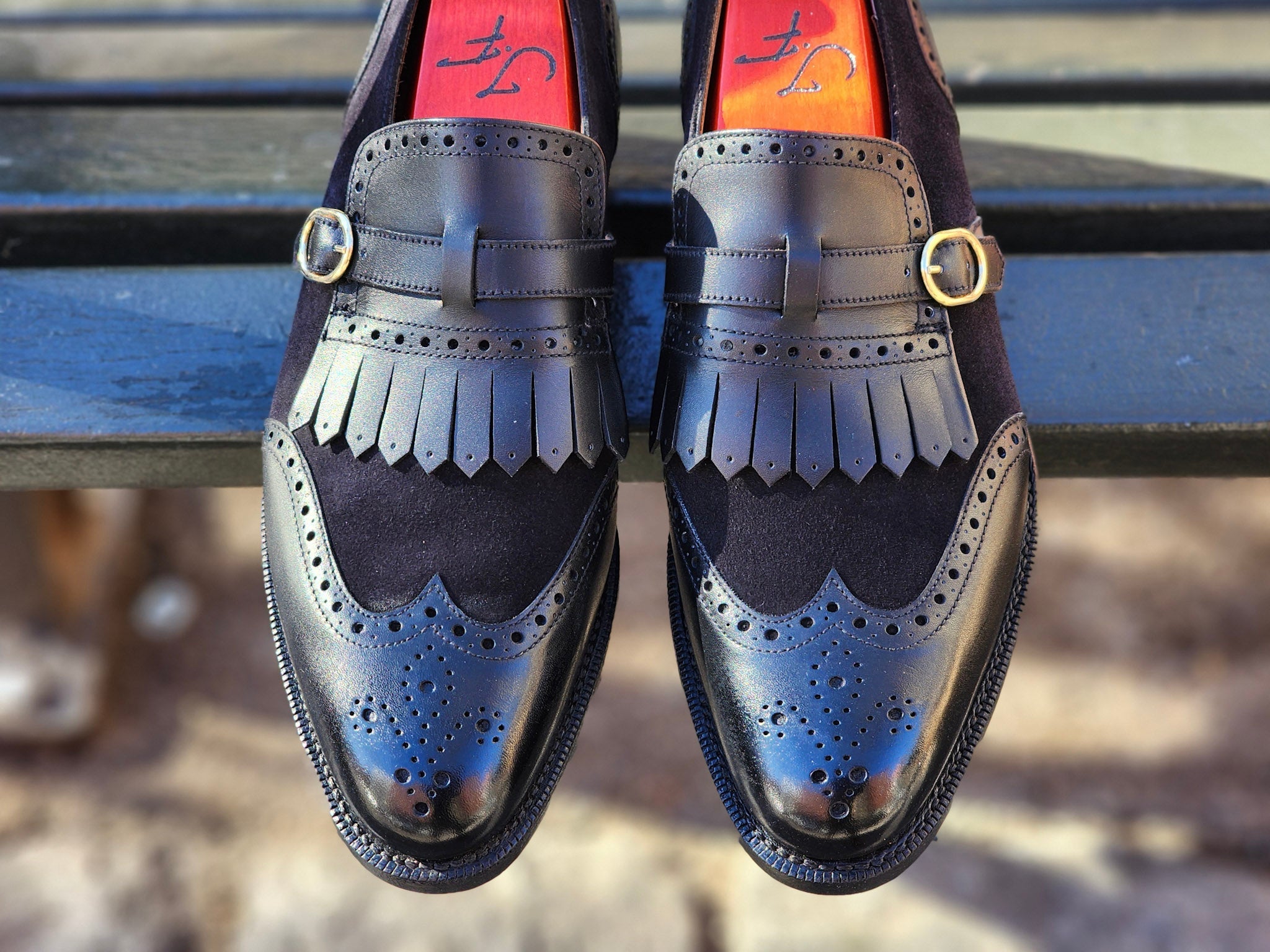 Camano MTO - Black Calf / Black Suede-Made To Order Single Monkstrap Wingtip Brogue-J.FitzPatrick Footwear