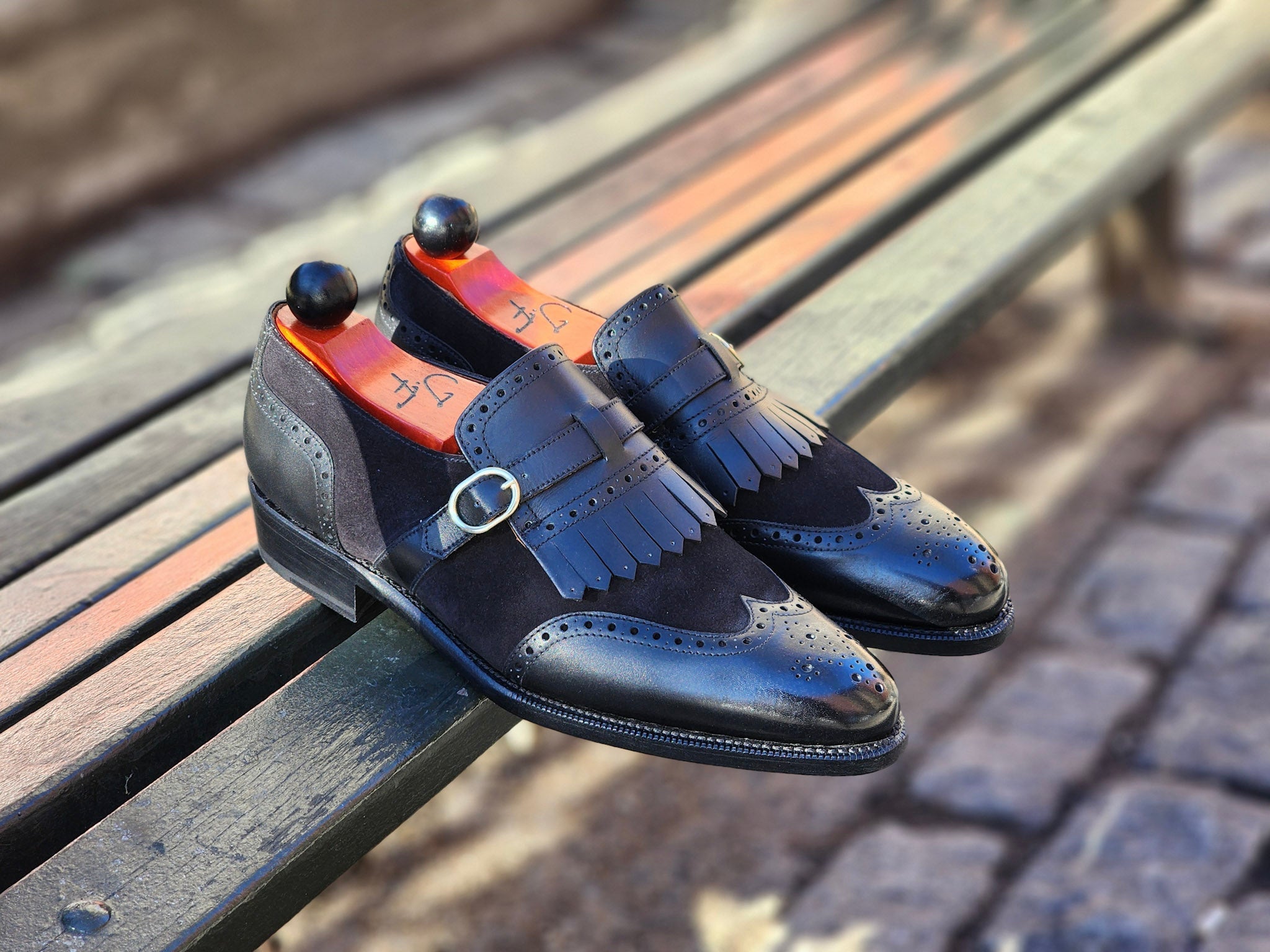 Camano MTO - Black Calf / Black Suede-Made To Order Single Monkstrap Wingtip Brogue-J.FitzPatrick Footwear