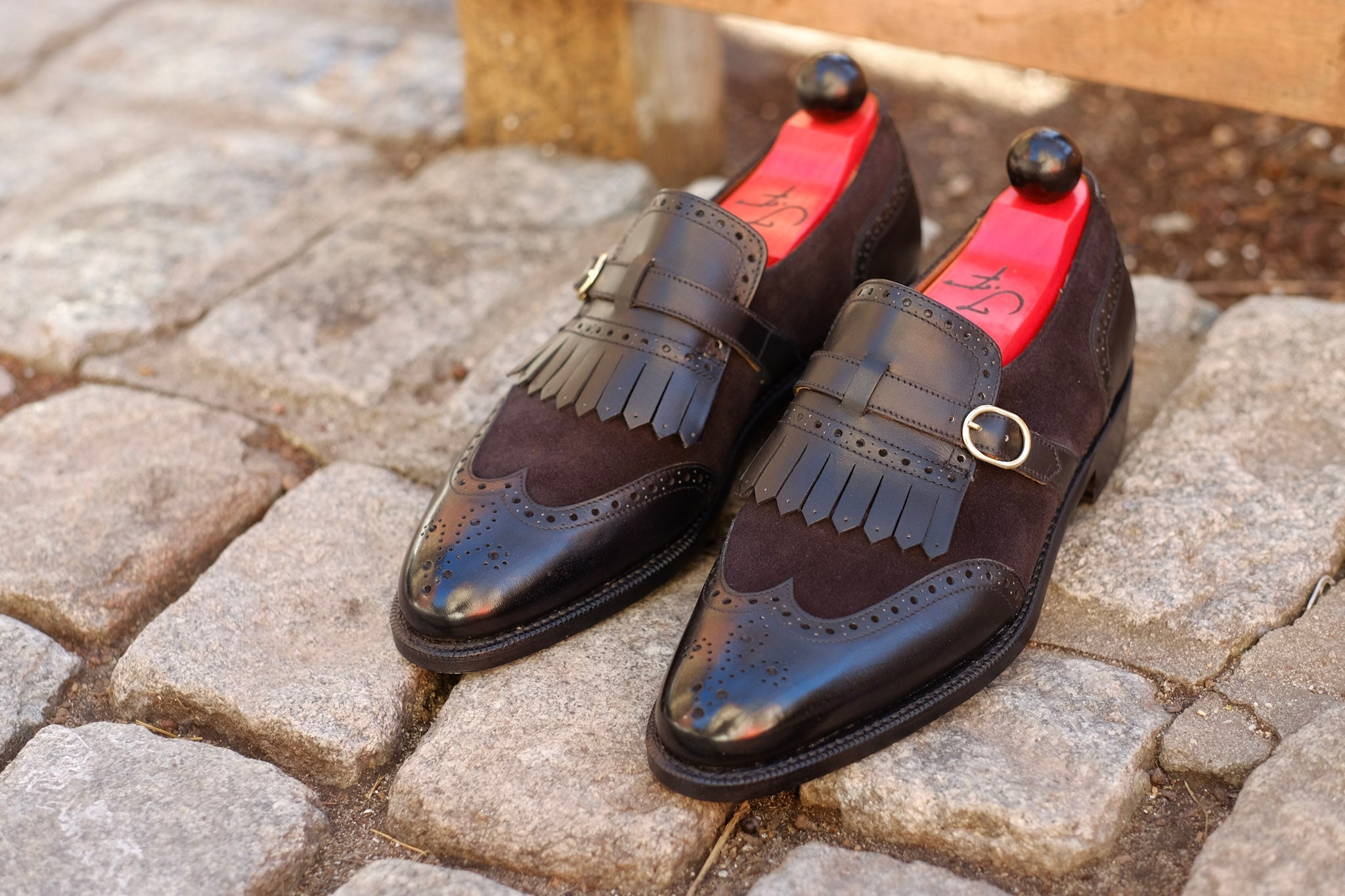 Camano MTO - Black Calf / Black Suede-Made To Order Single Monkstrap Wingtip Brogue-J.FitzPatrick Footwear