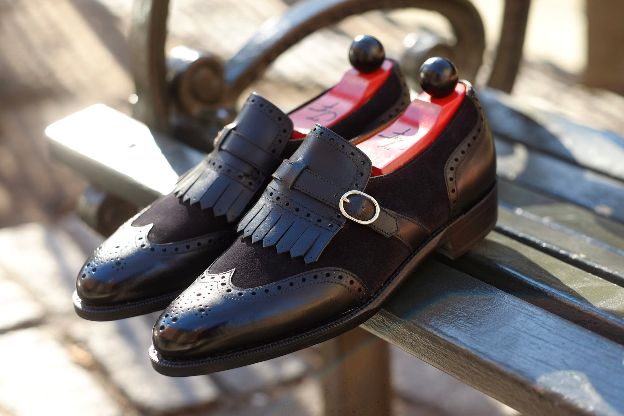 Camano MTO - Black Calf / Black Suede-Made To Order Single Monkstrap Wingtip Brogue-J.FitzPatrick Footwear