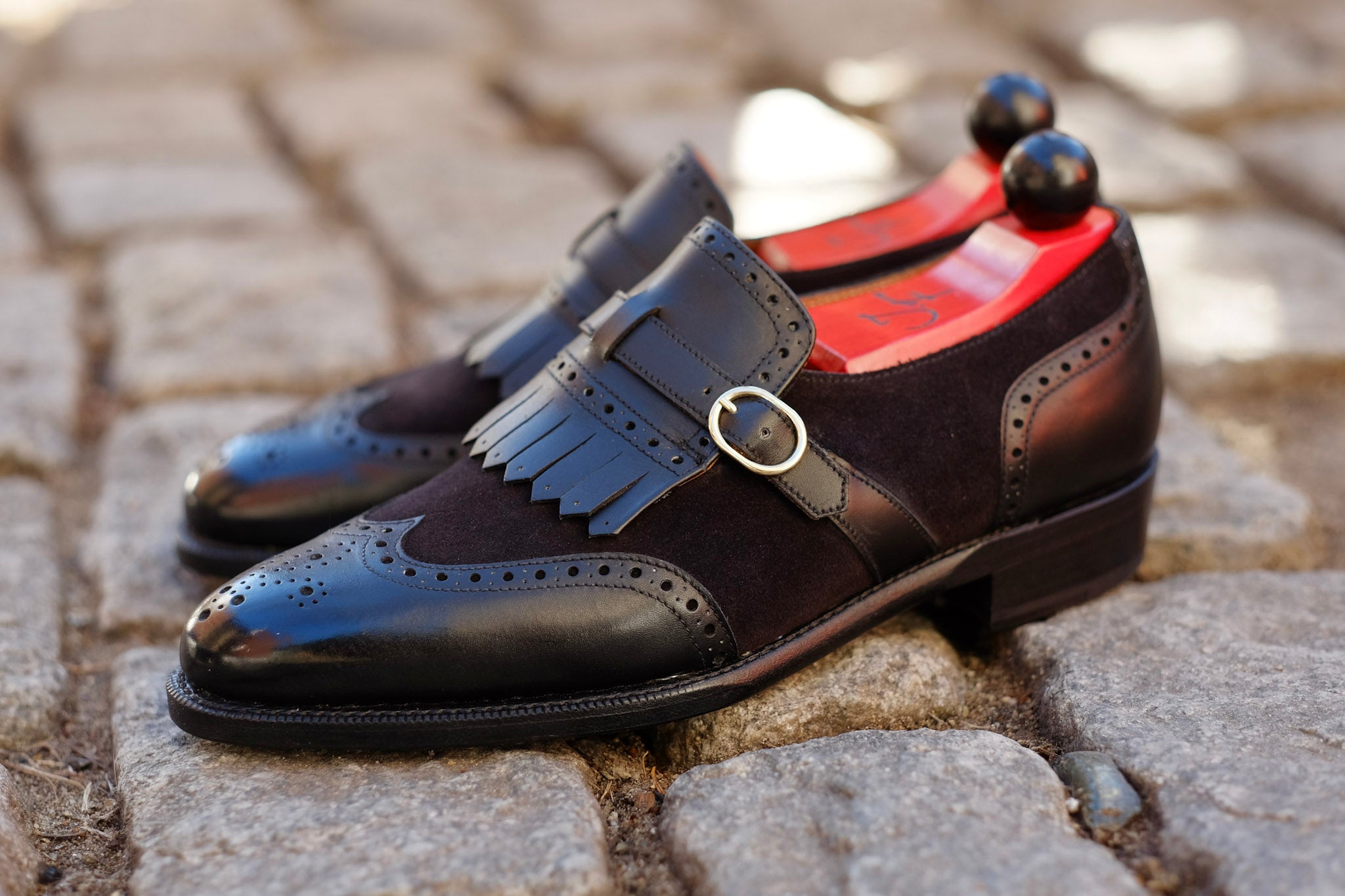 Camano MTO - Black Calf / Black Suede-Made To Order Single Monkstrap Wingtip Brogue-J.FitzPatrick Footwear